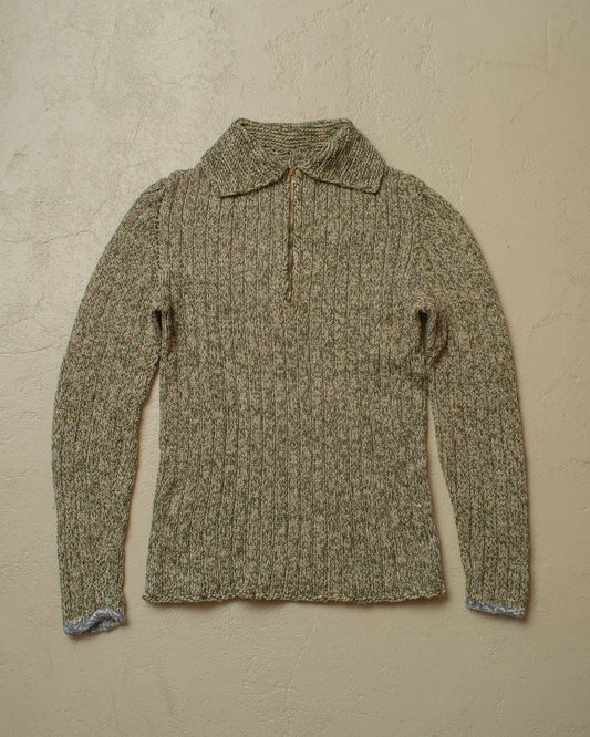 1940s/50s German Womens Homemade Quarter Zip Knit green - S