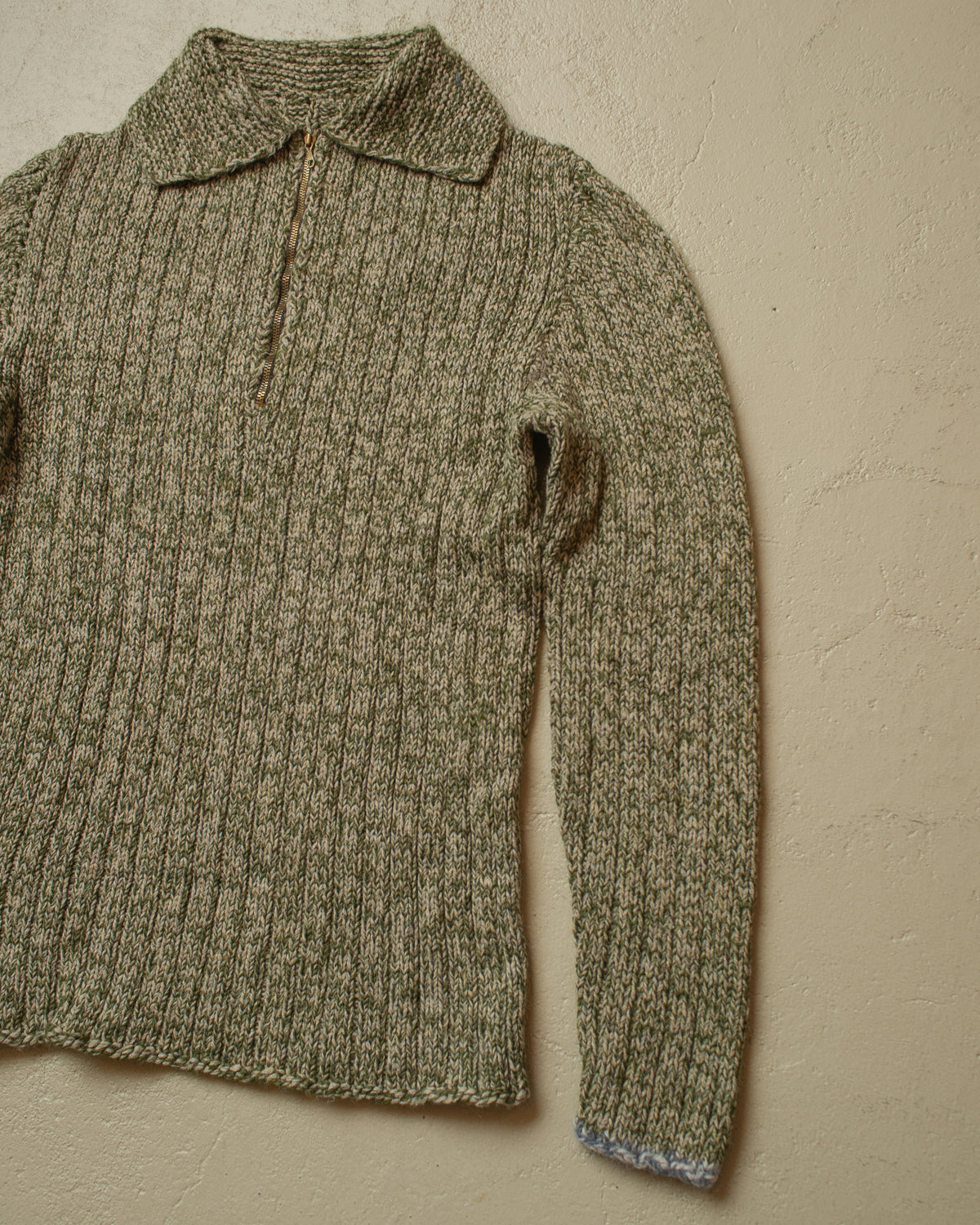 1940s/50s German Womens Homemade Quarter Zip Knit green - S