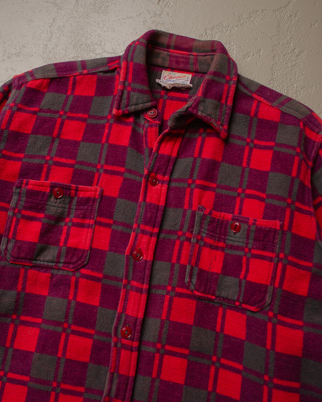 60s/70s Champion checkered Flannel Shirt red - M/L