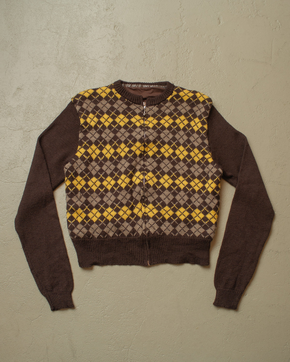 1950s Reproduction Womens lined Knit Jacket brown - M