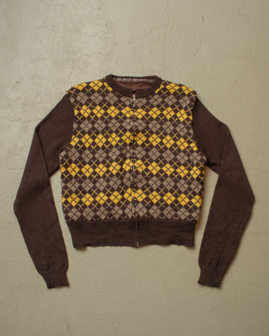 1950s Reproduction Womens lined Knit Jacket brown - M