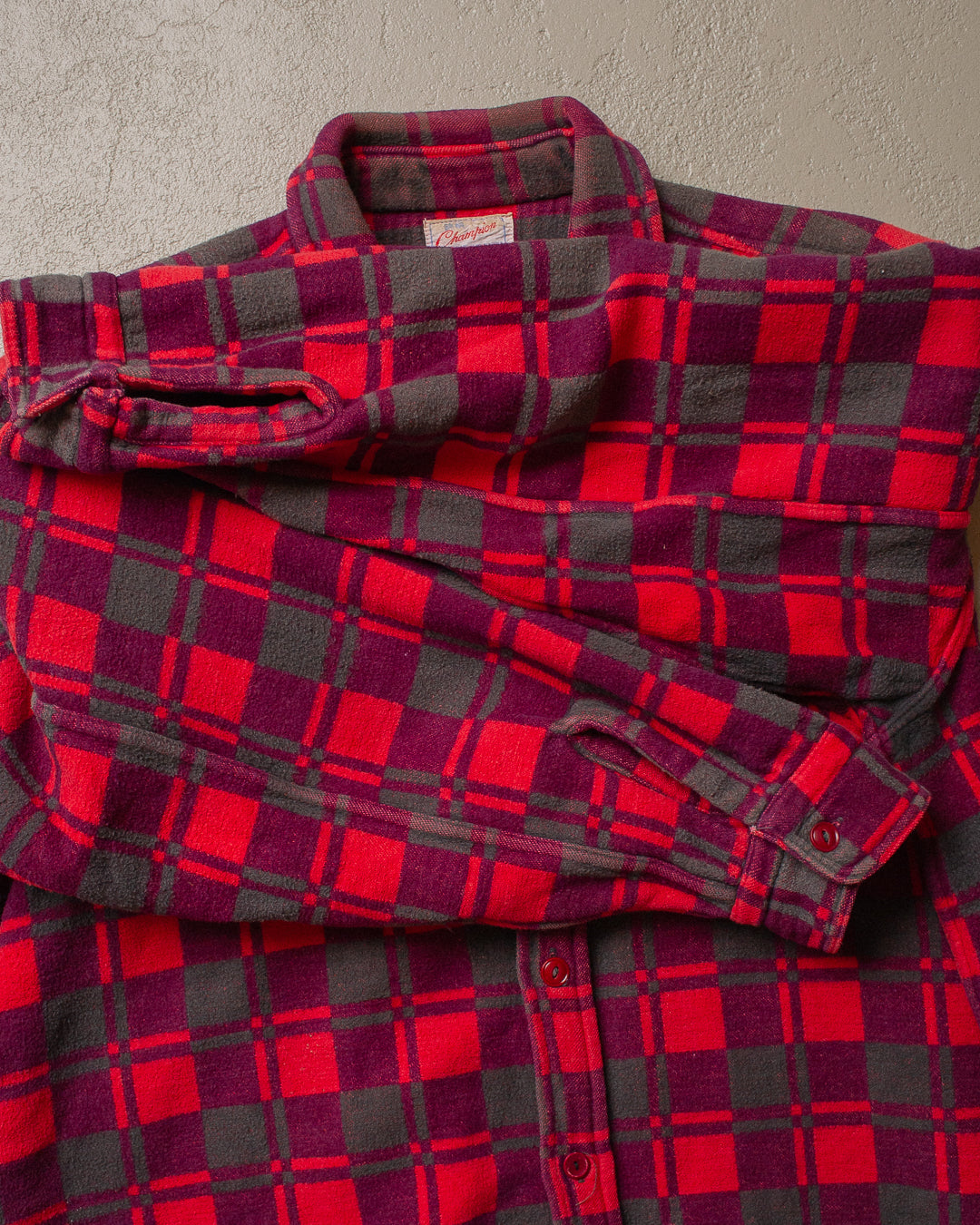 60s/70s Champion checkered Flannel Shirt red - M/L