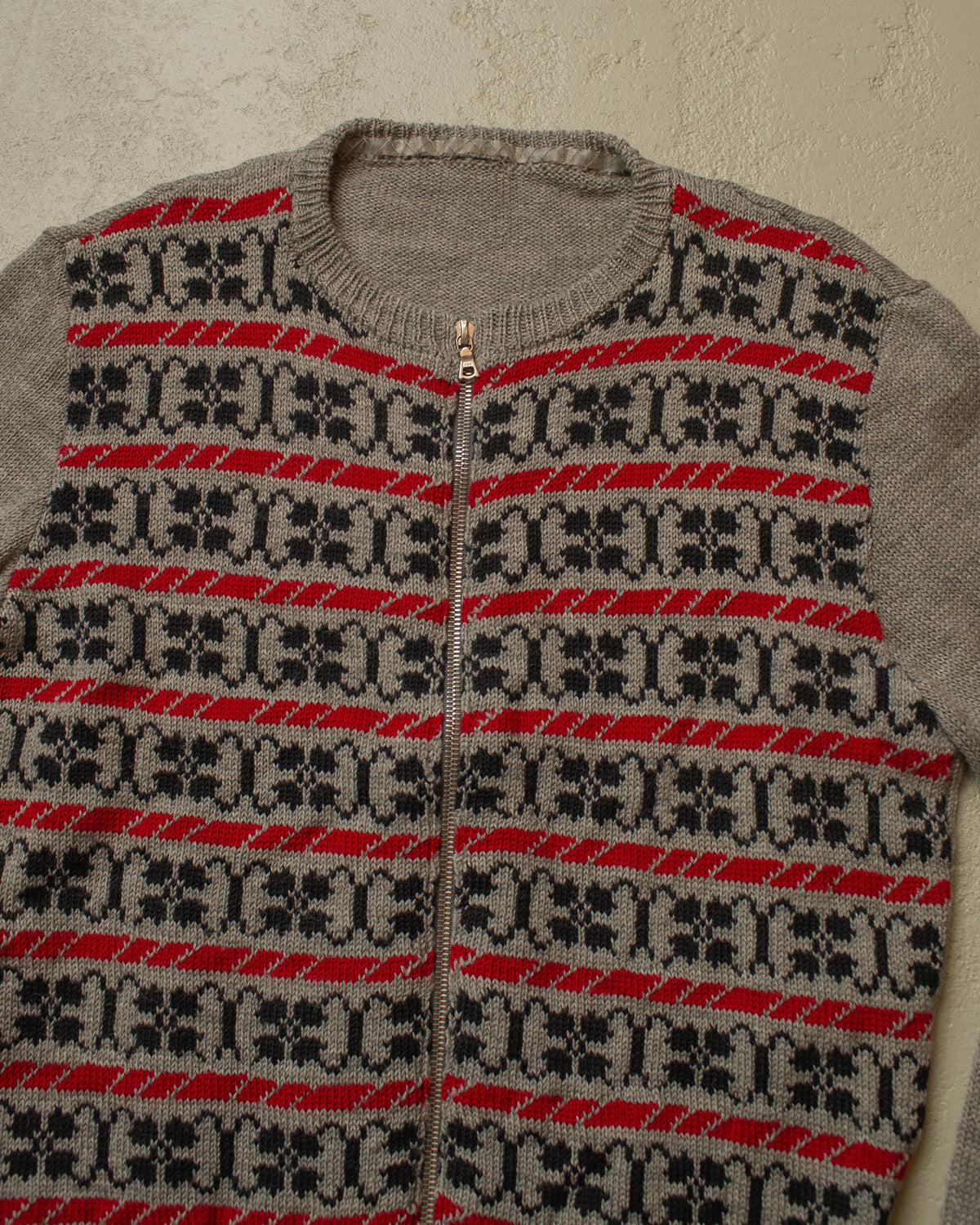 1950s Reproduction Womens Pattern Wool Knit Jacket grey - L