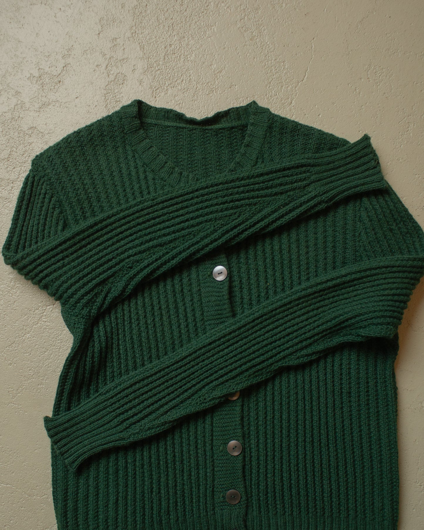 1970s Womens Handmade Knit Cardigan green - M