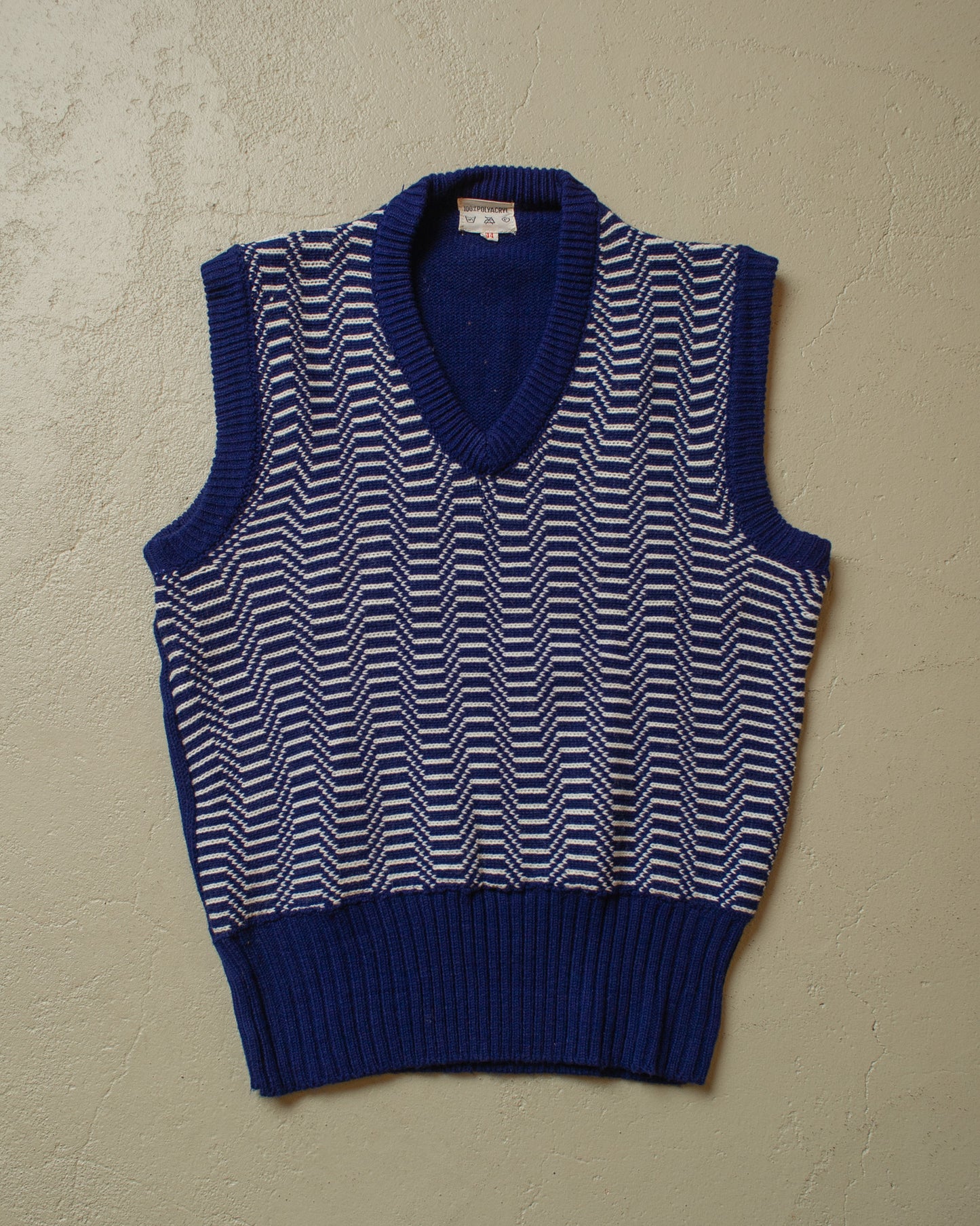 1960s unworn Pattern Knit Vest navyblue - S/M