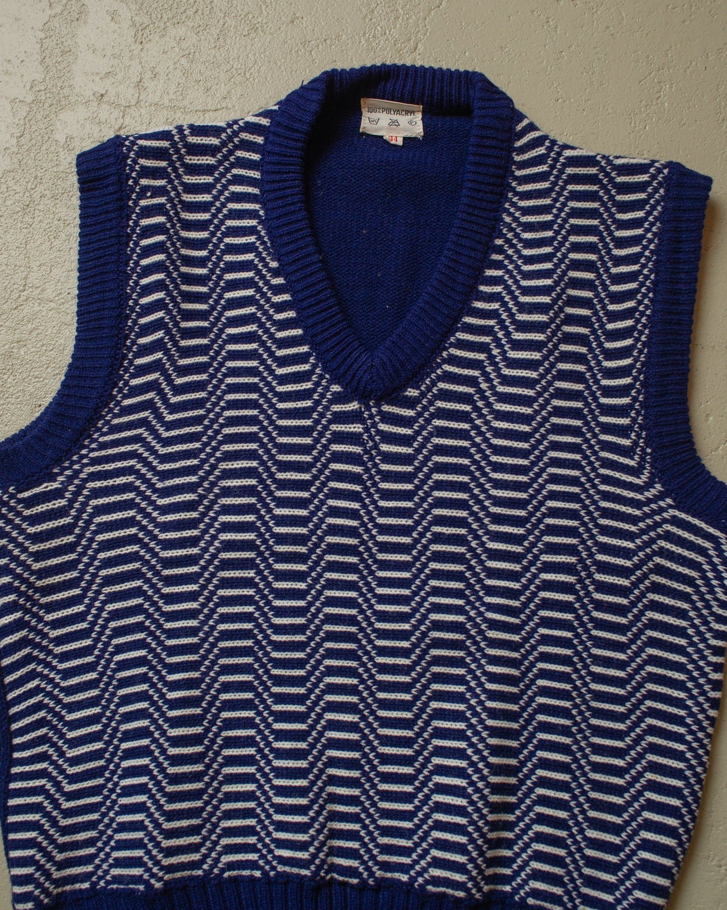 1960s unworn Pattern Knit Vest navyblue - S/M