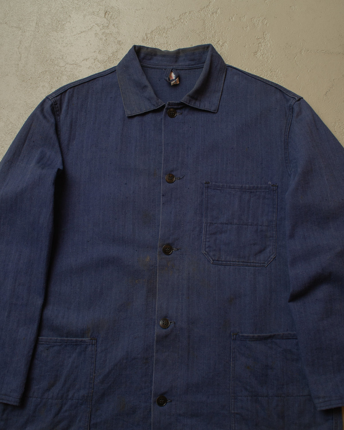 1960s German Herringbone Cotton Work Jacket navyblue - L