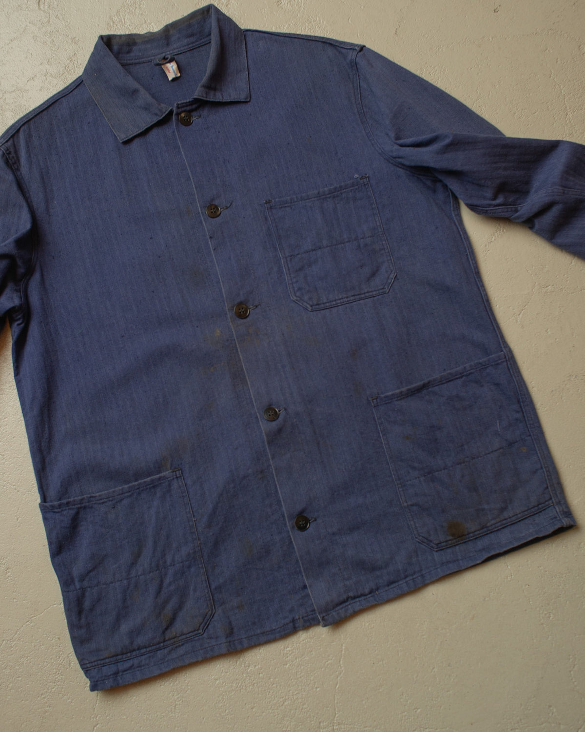 1960s German Herringbone Cotton Work Jacket navyblue - L