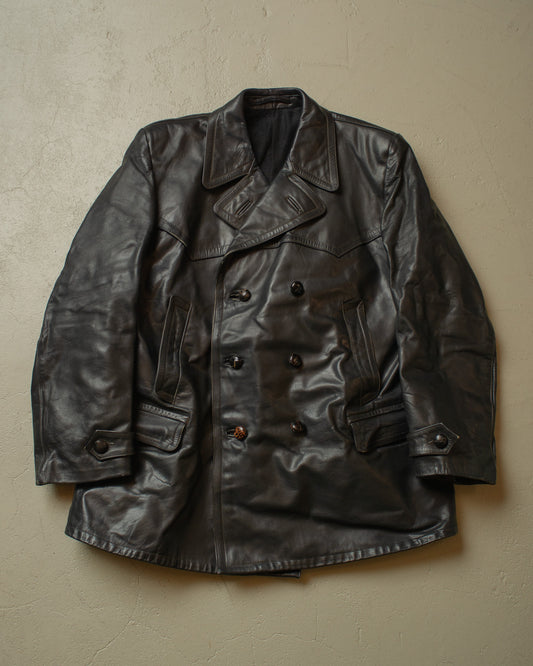 1950s German Cowhide Leather Biker Jacket black - L