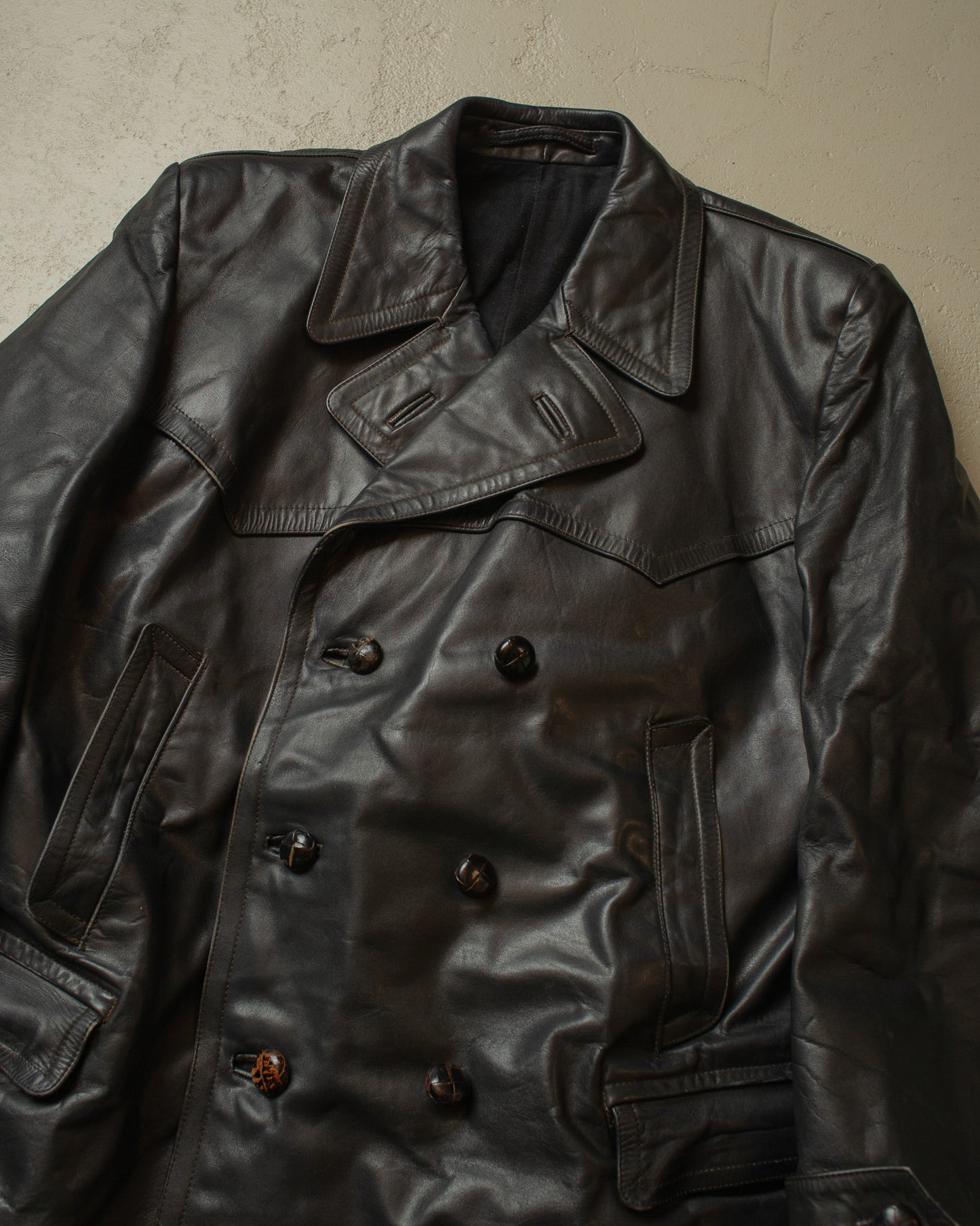 1950s German Cowhide Leather Biker Jacket black - L