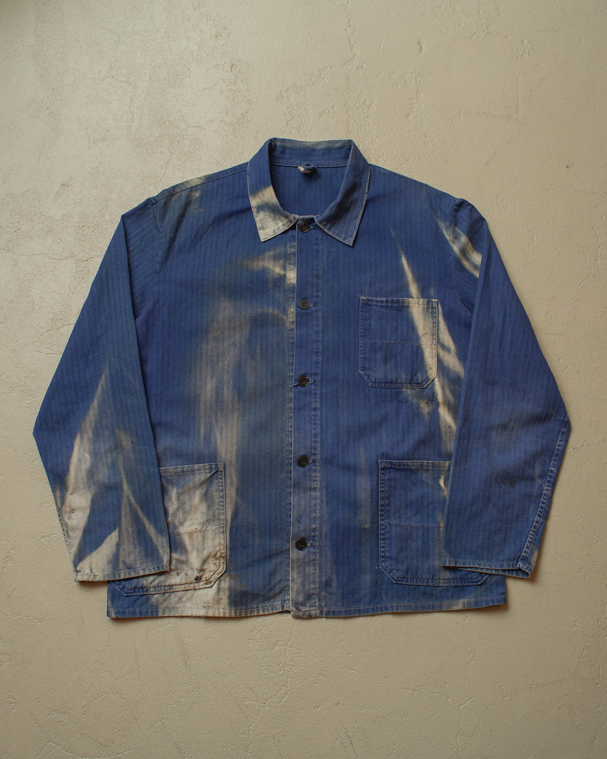 1960s German Faded Herringbone Cotton Work Jacket blue - XL