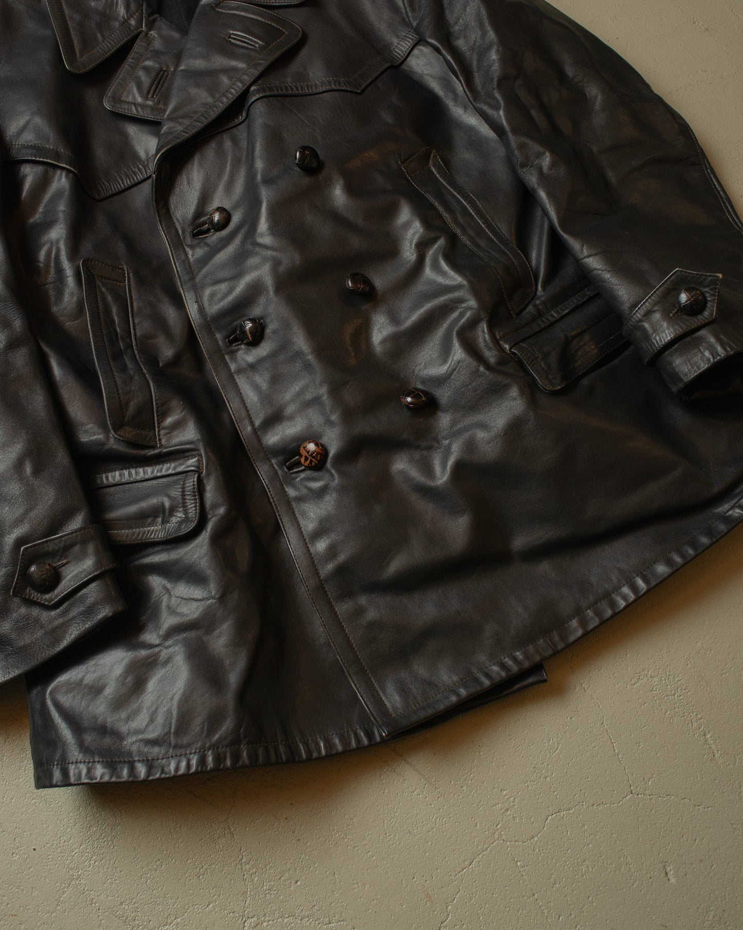 1950s German Cowhide Leather Biker Jacket black - L