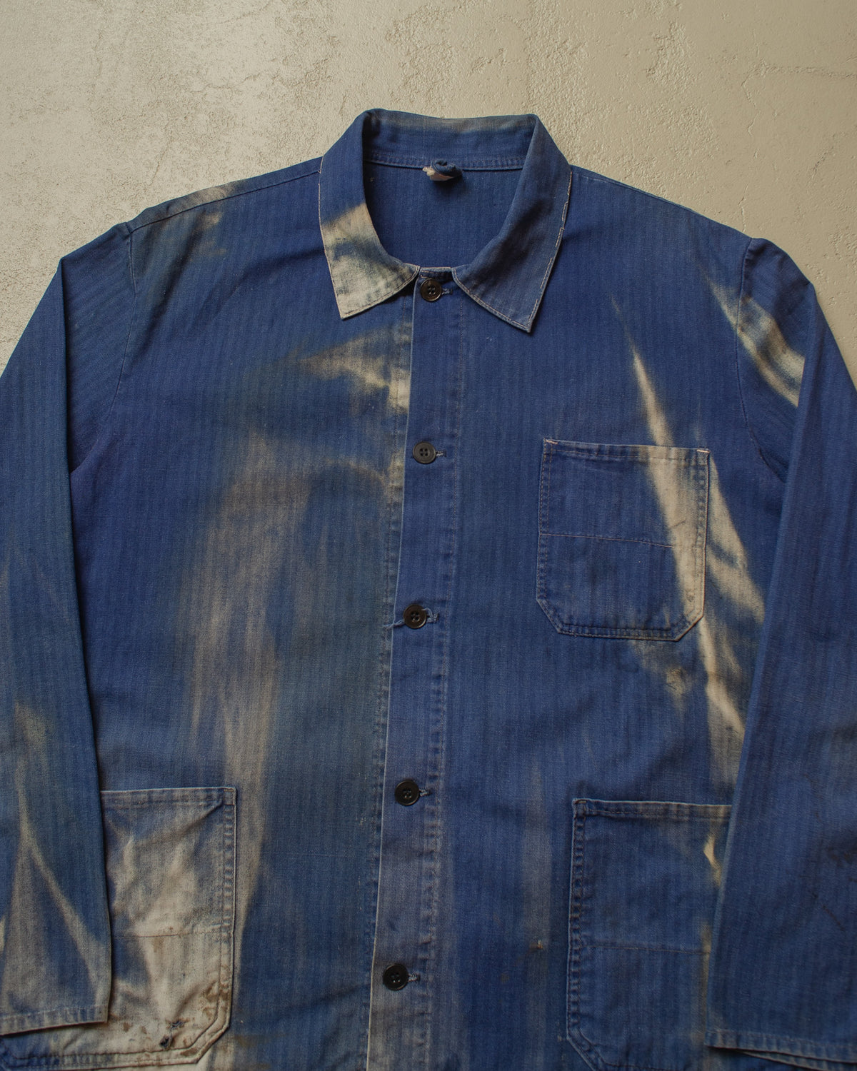 1960s German Faded Herringbone Cotton Work Jacket blue - XL
