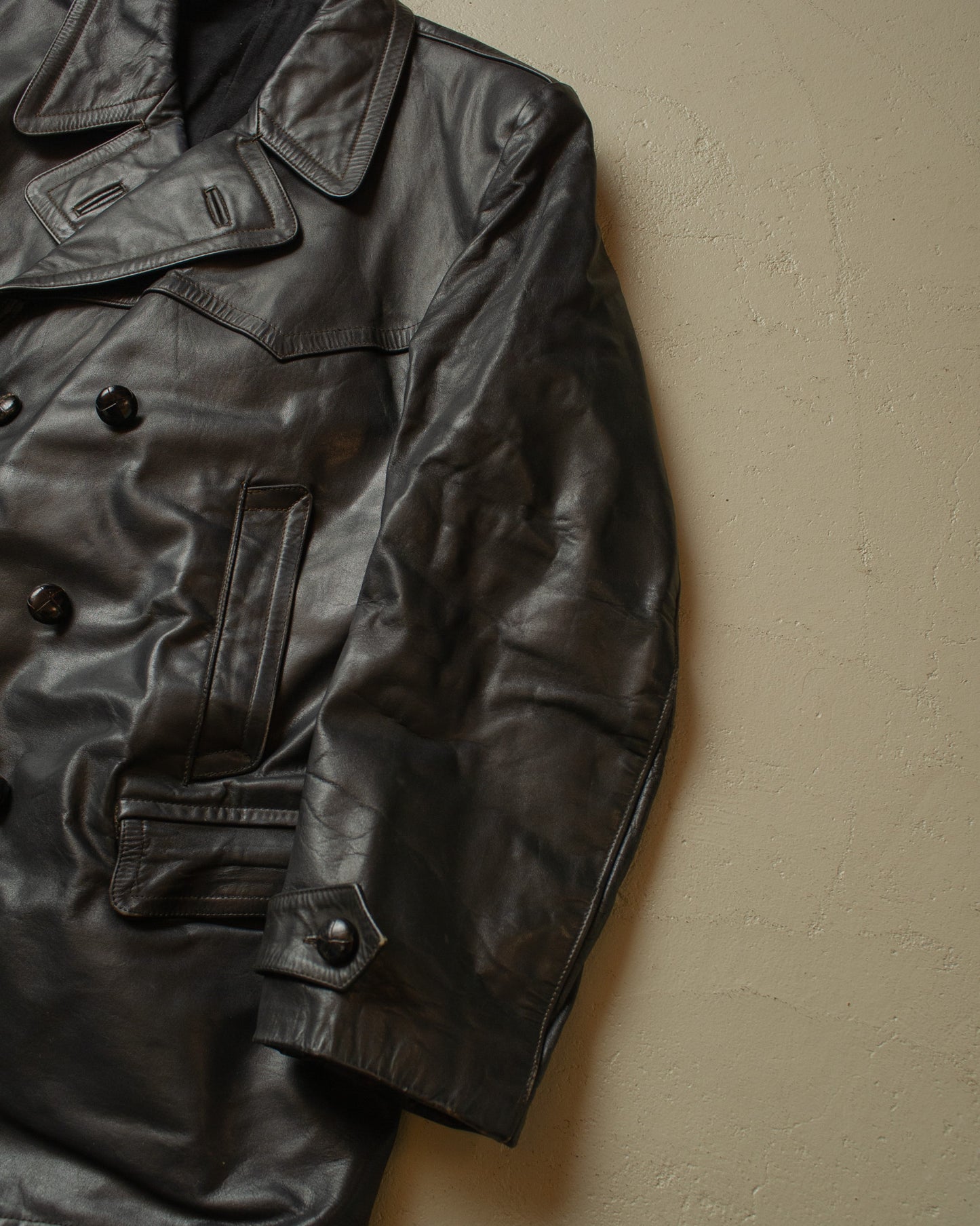 1950s German Cowhide Leather Biker Jacket black - L