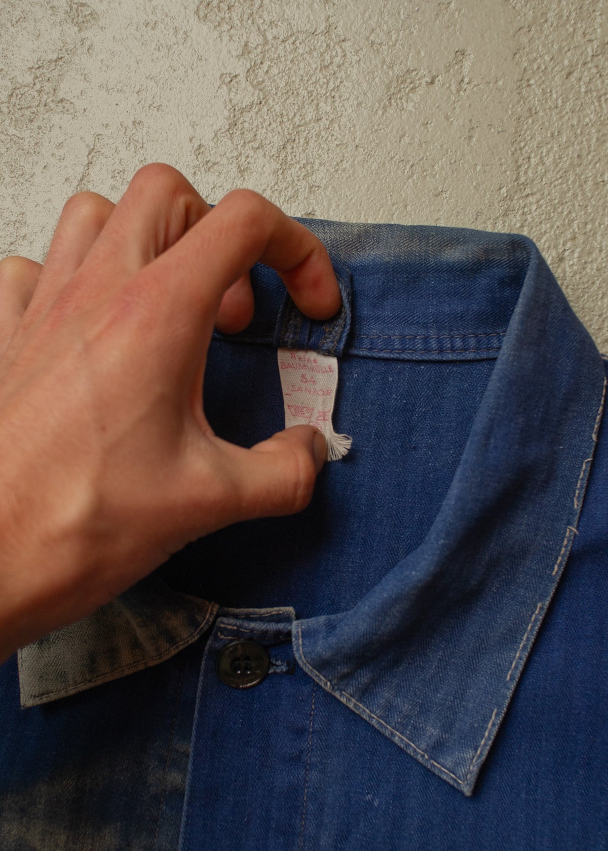 1960s German Faded Herringbone Cotton Work Jacket blue - XL