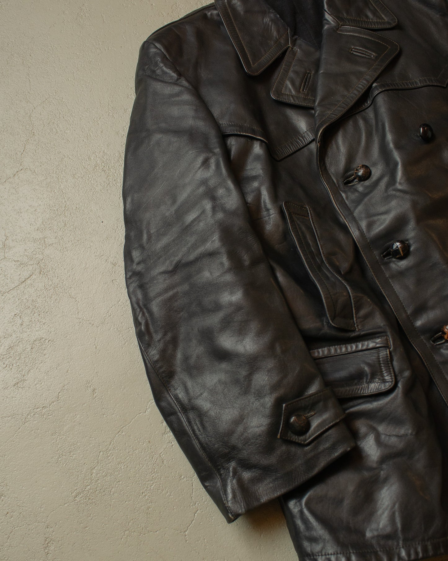 1950s German Cowhide Leather Biker Jacket black - L
