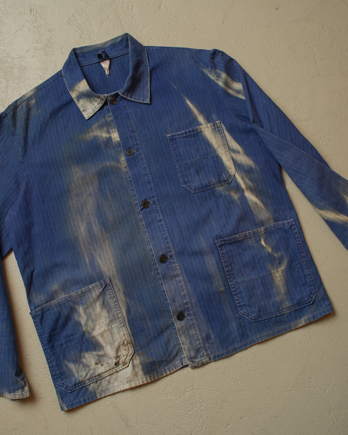 1960s German Faded Herringbone Cotton Work Jacket blue - XL