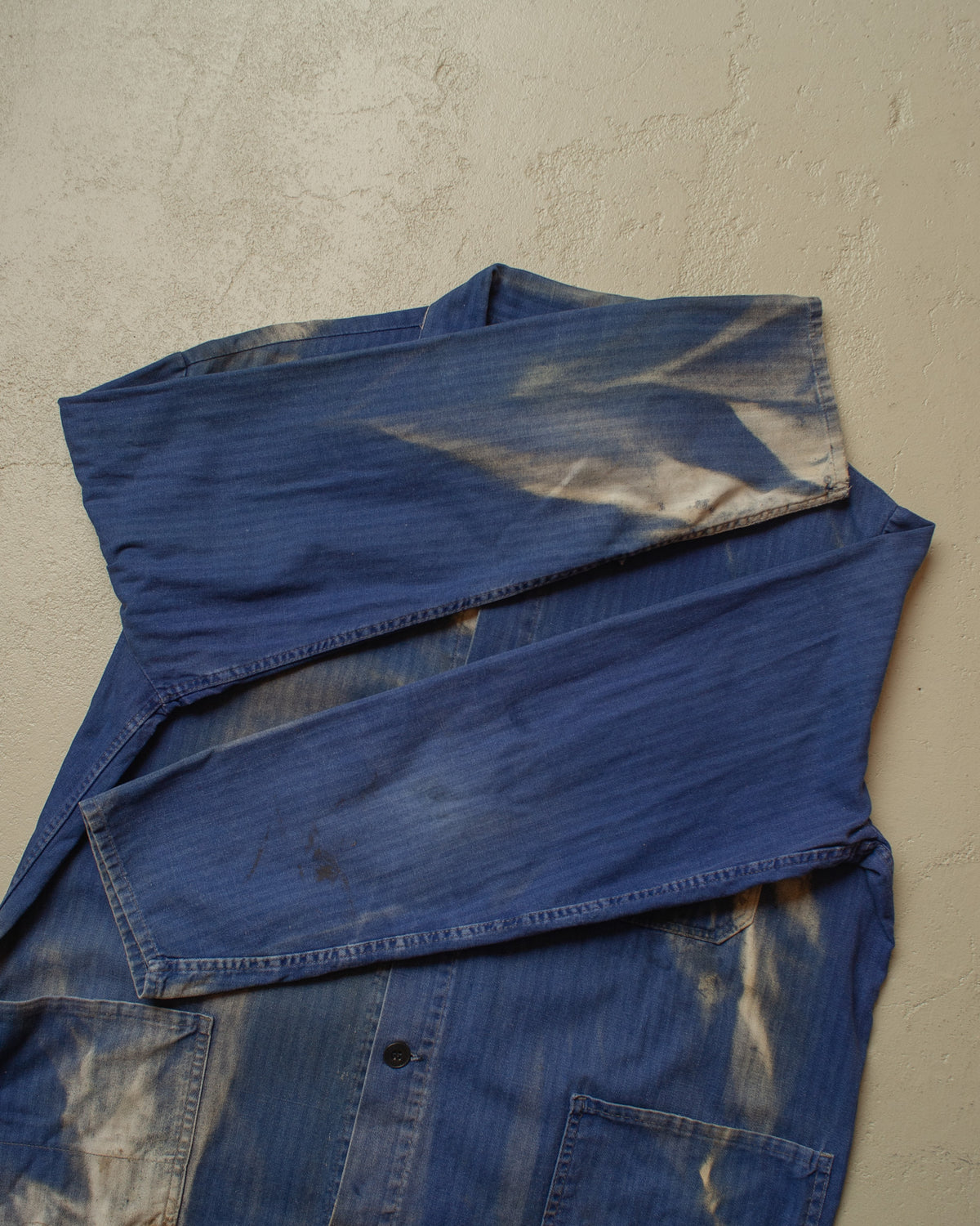 1960s German Faded Herringbone Cotton Work Jacket blue - XL
