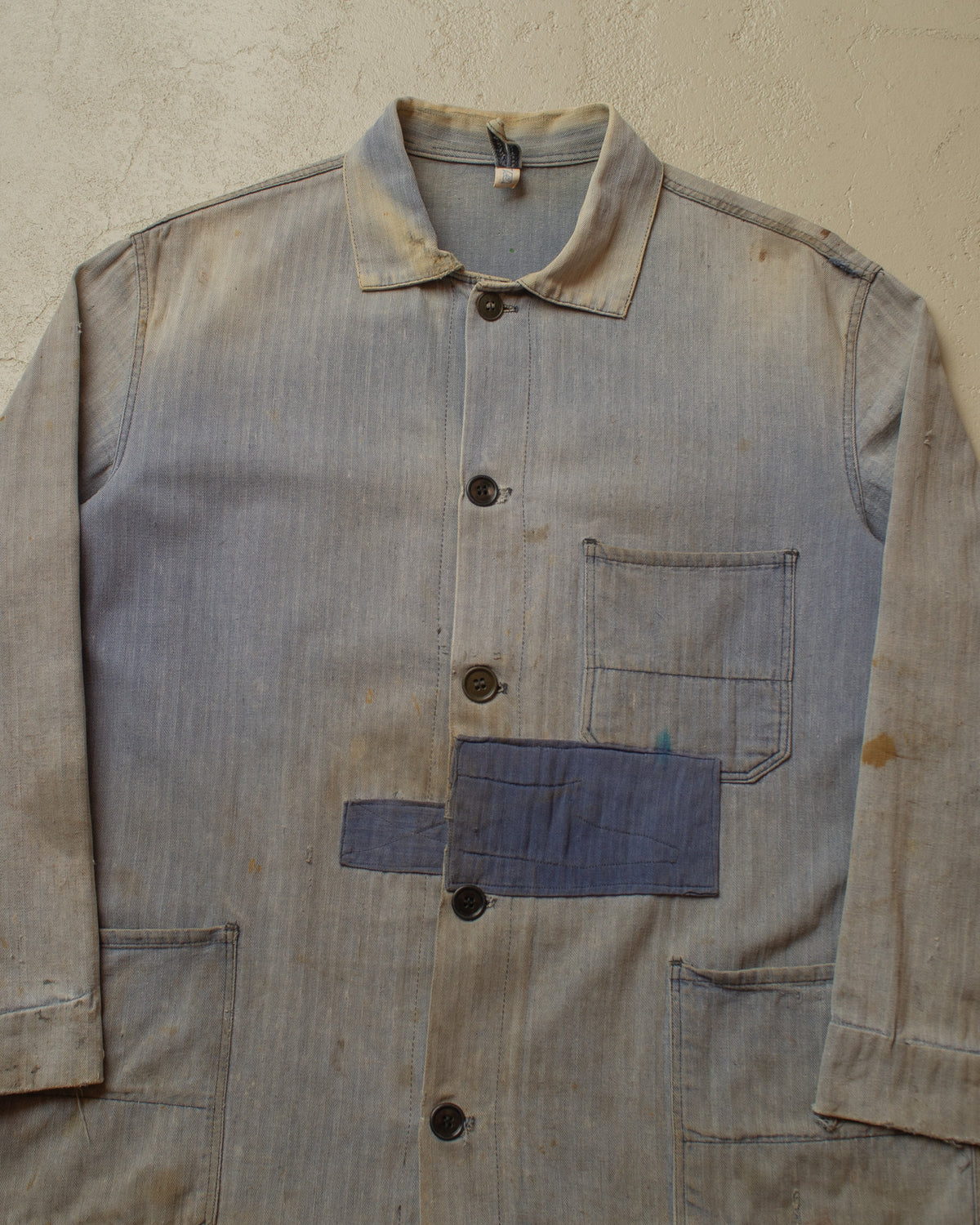 1960s German Repaired Herringbone Work Jacket blue - L