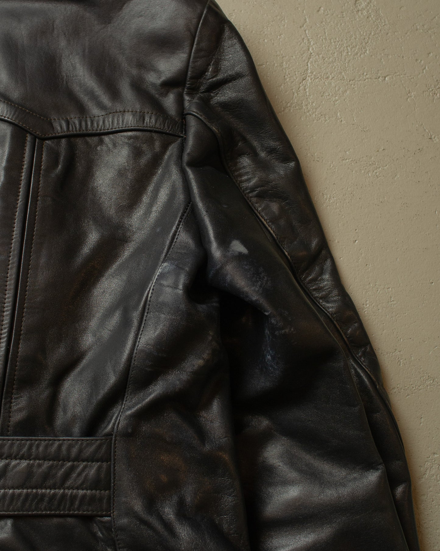1950s German Cowhide Leather Biker Jacket black - L