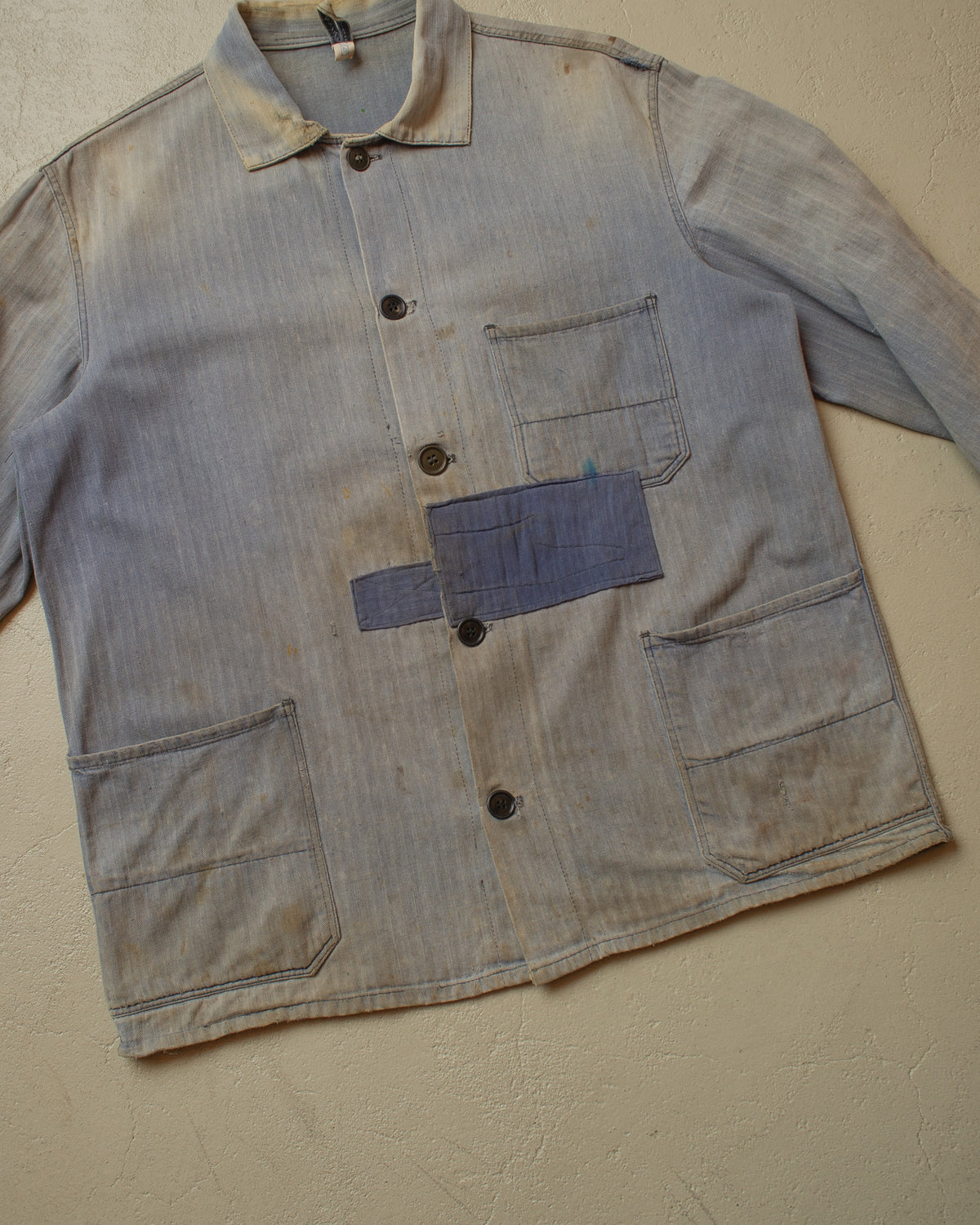 1960s German Repaired Herringbone Work Jacket blue - L