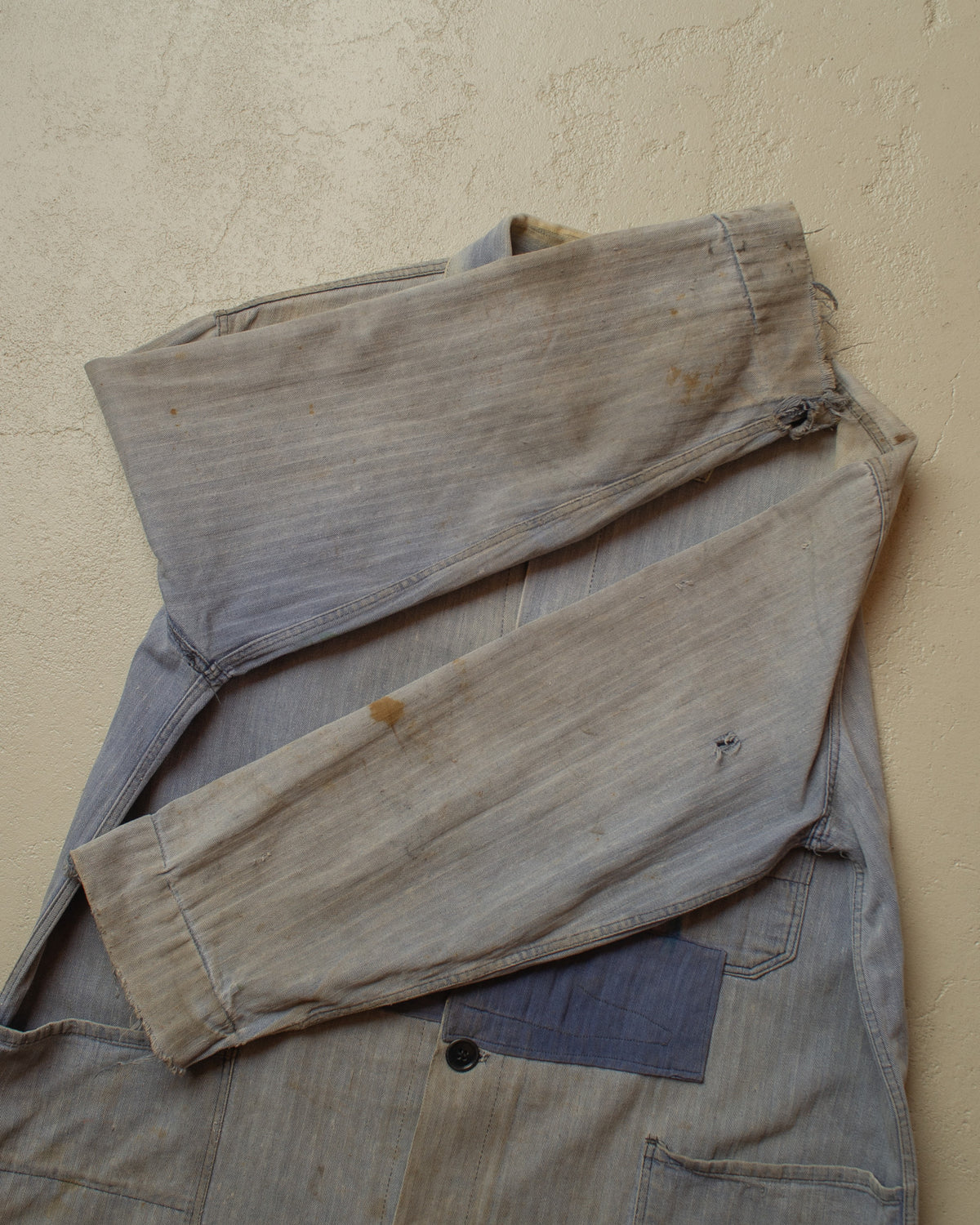 1960s German Repaired Herringbone Work Jacket blue - L