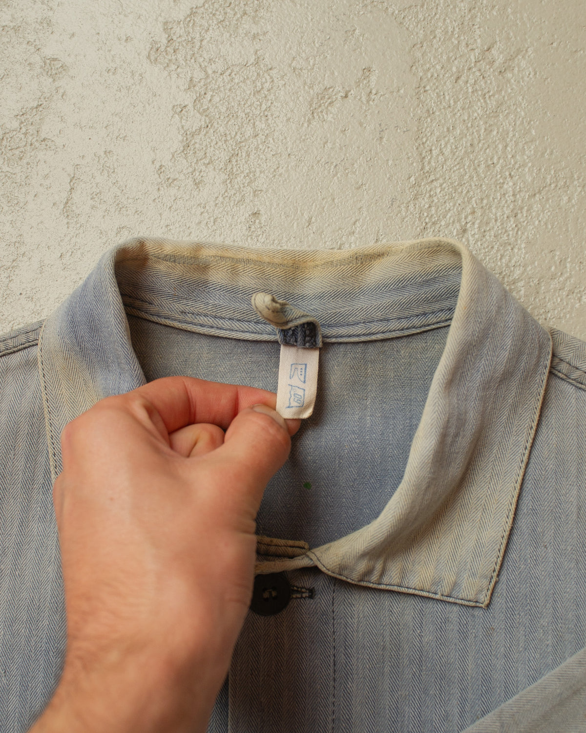 1960s German Repaired Herringbone Work Jacket blue - L