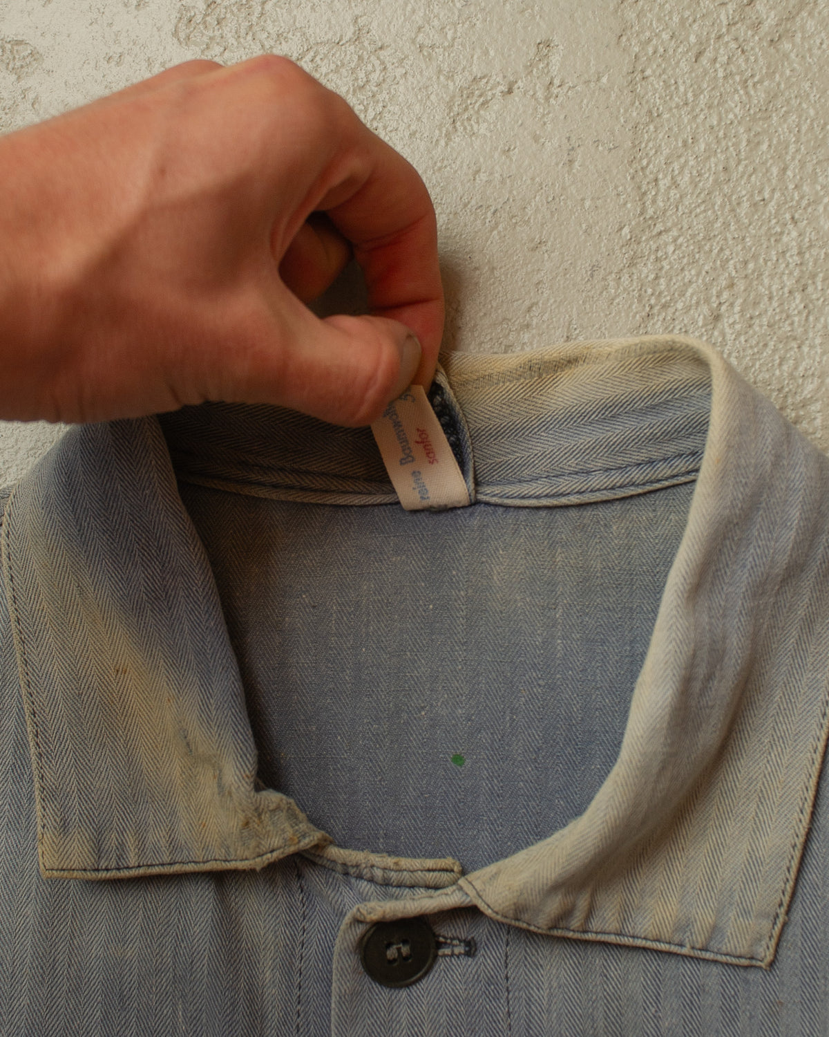 1960s German Repaired Herringbone Work Jacket blue - L