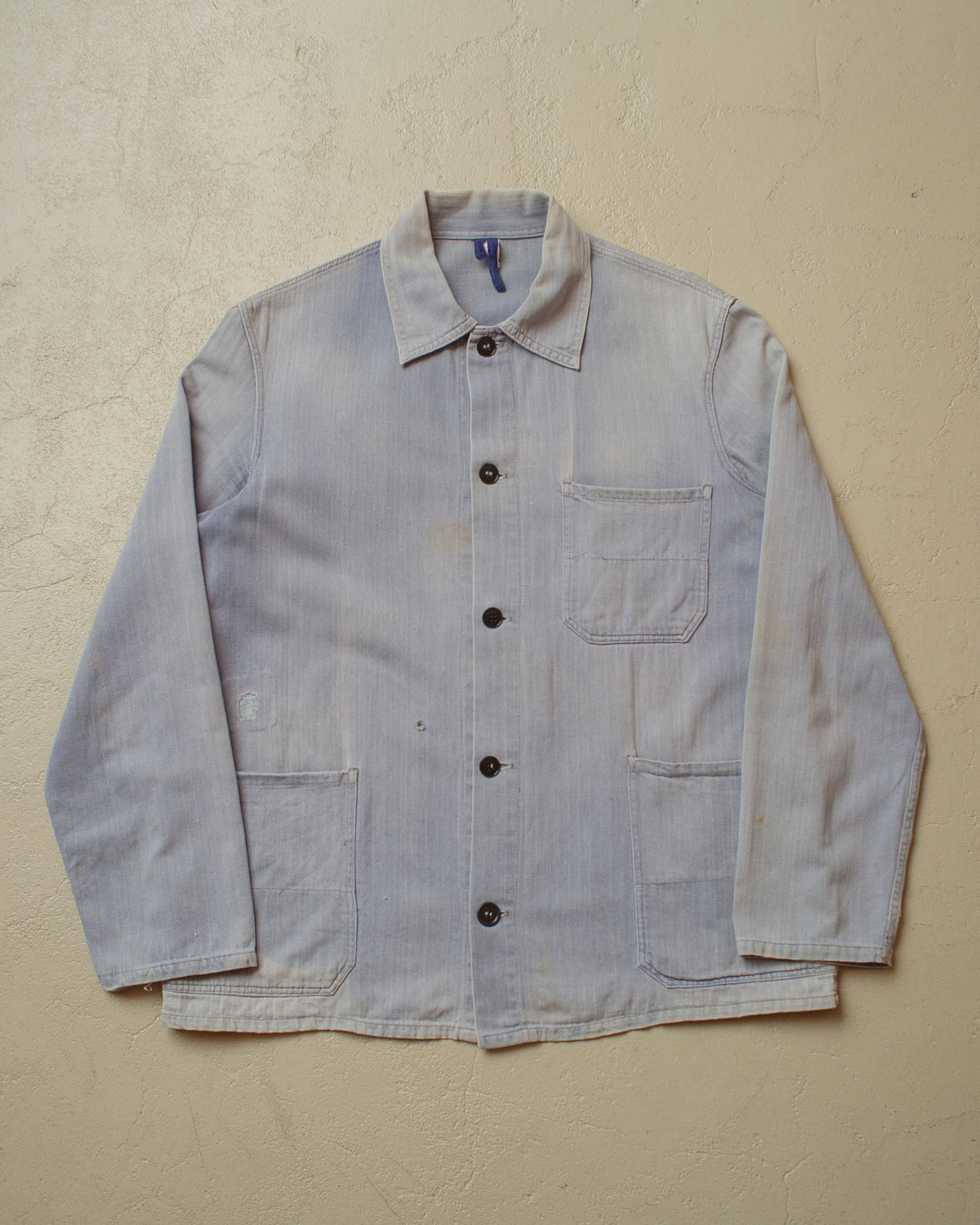 1960s German Herringbone Cotton Work Jacket blue - L