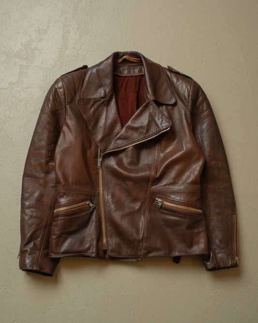 1950s German Leather Biker Jacket brown - S/M