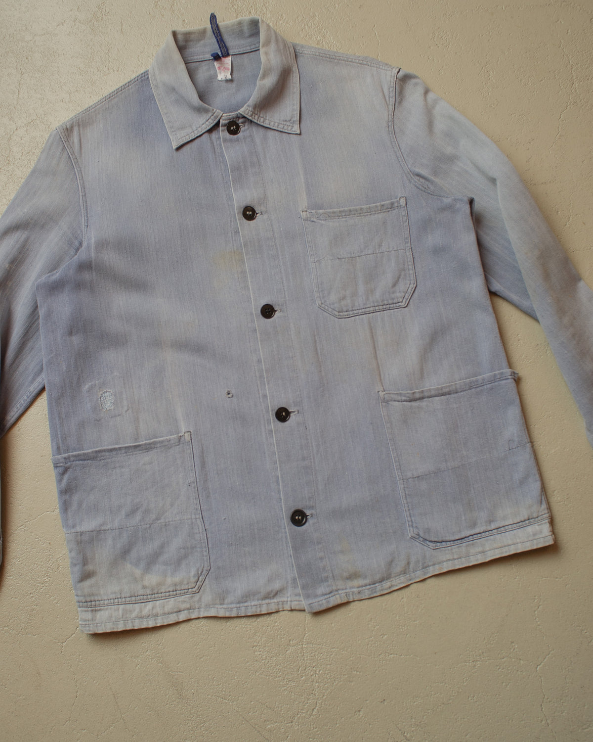 1960s German Herringbone Cotton Work Jacket blue - L