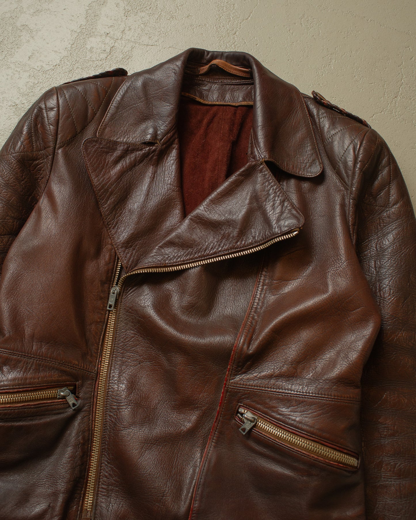 1950s German Leather Biker Jacket brown - S/M