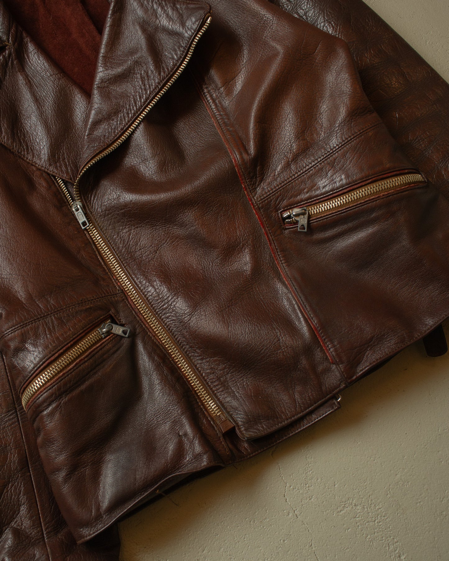1950s German Leather Biker Jacket brown - S/M
