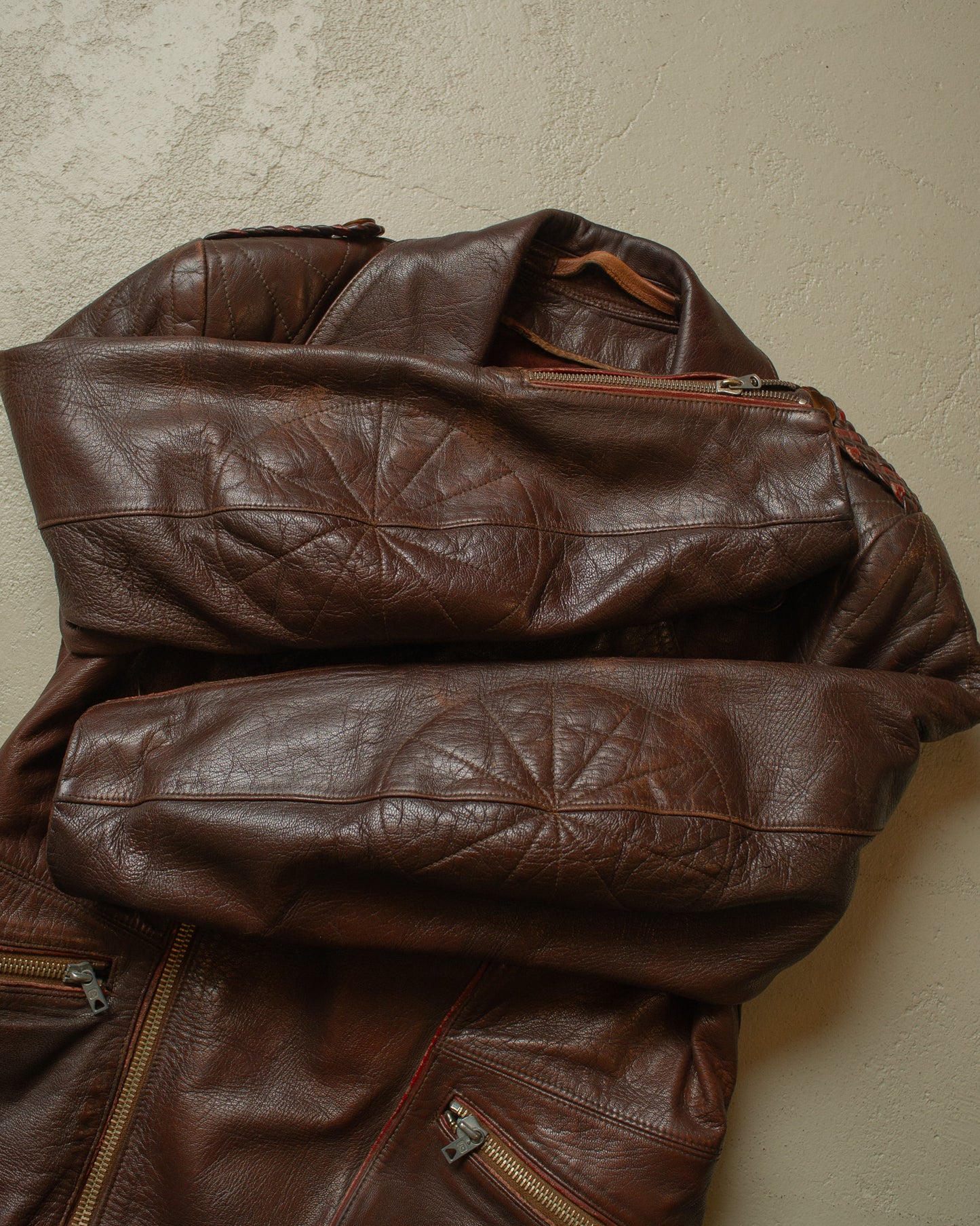 1950s German Leather Biker Jacket brown - S/M