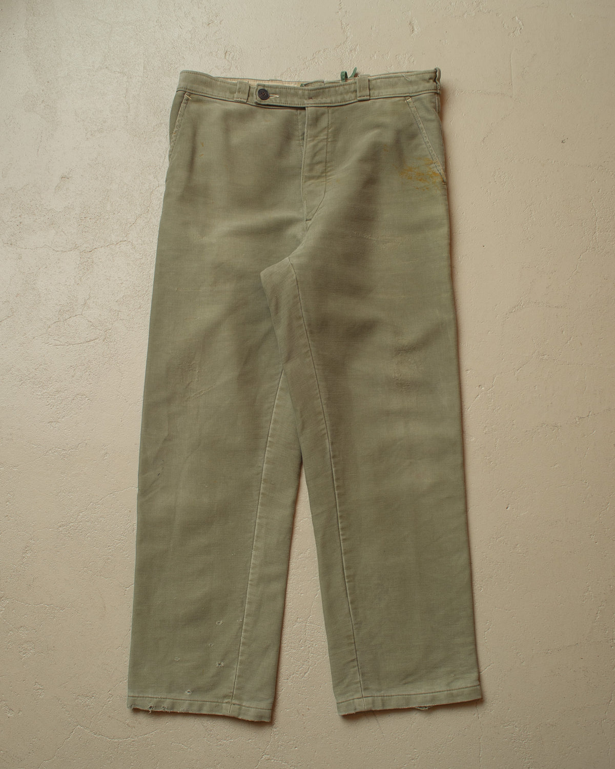 1950s German Distressed Moleskin Work Pants green - W34 L29