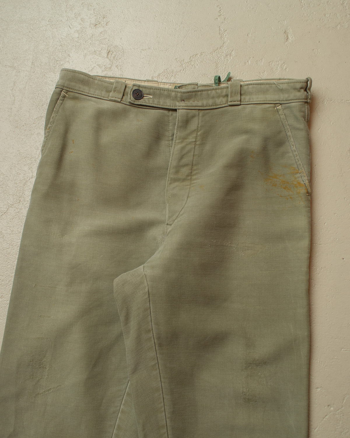 1950s German Distressed Moleskin Work Pants green - W34 L29