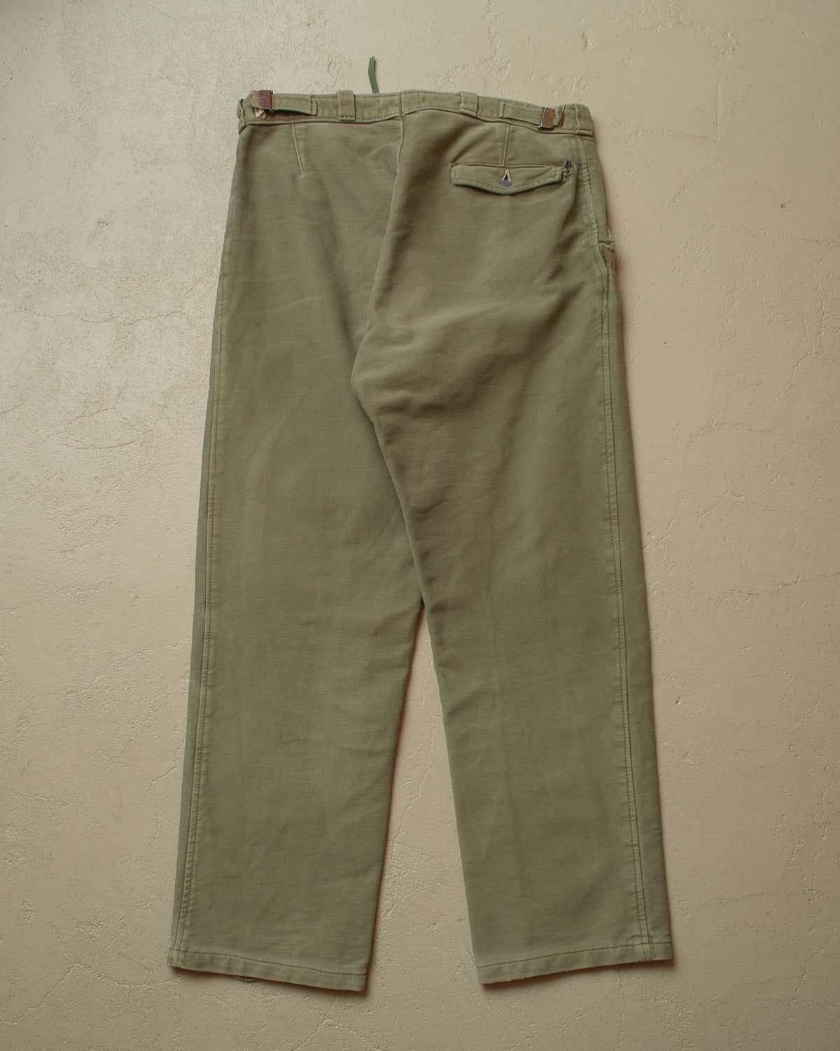 1950s German Distressed Moleskin Work Pants green - W34 L29