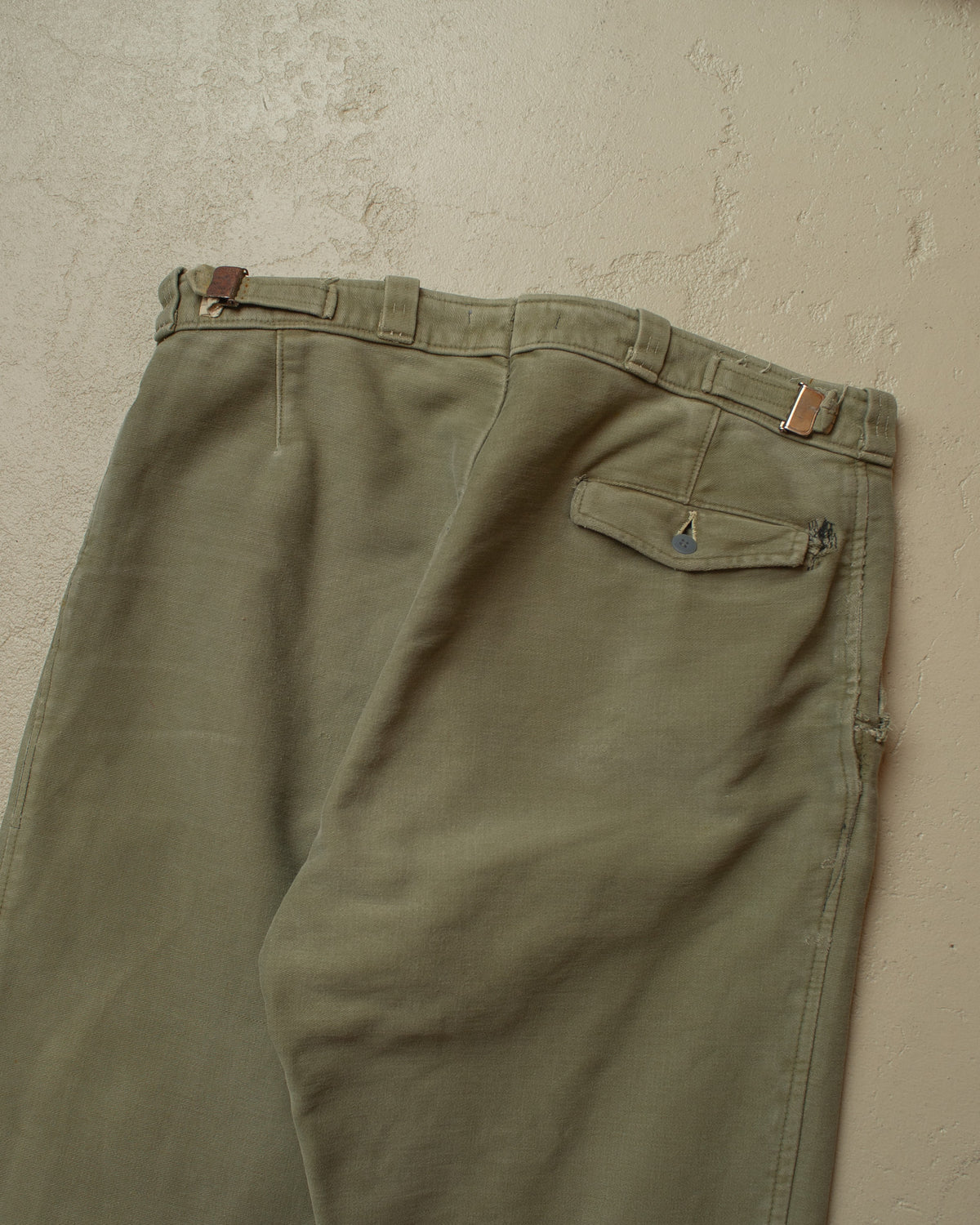 1950s German Distressed Moleskin Work Pants green - W34 L29