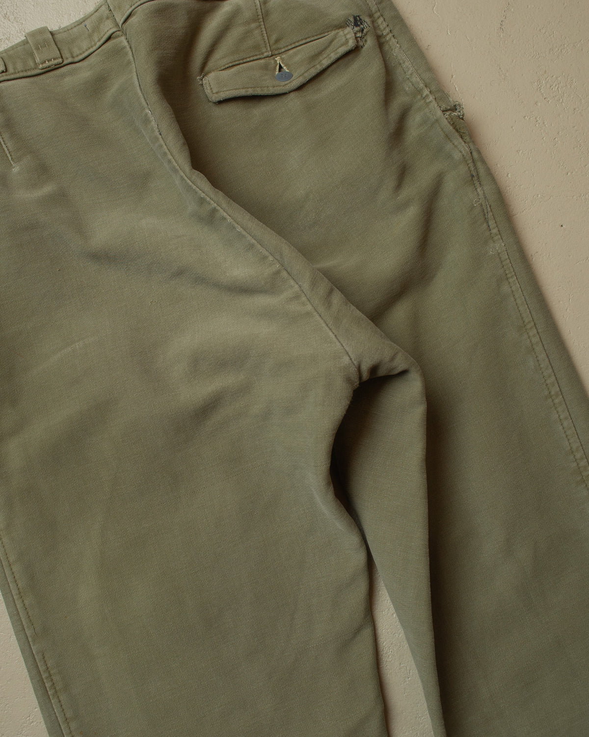 1950s German Distressed Moleskin Work Pants green - W34 L29