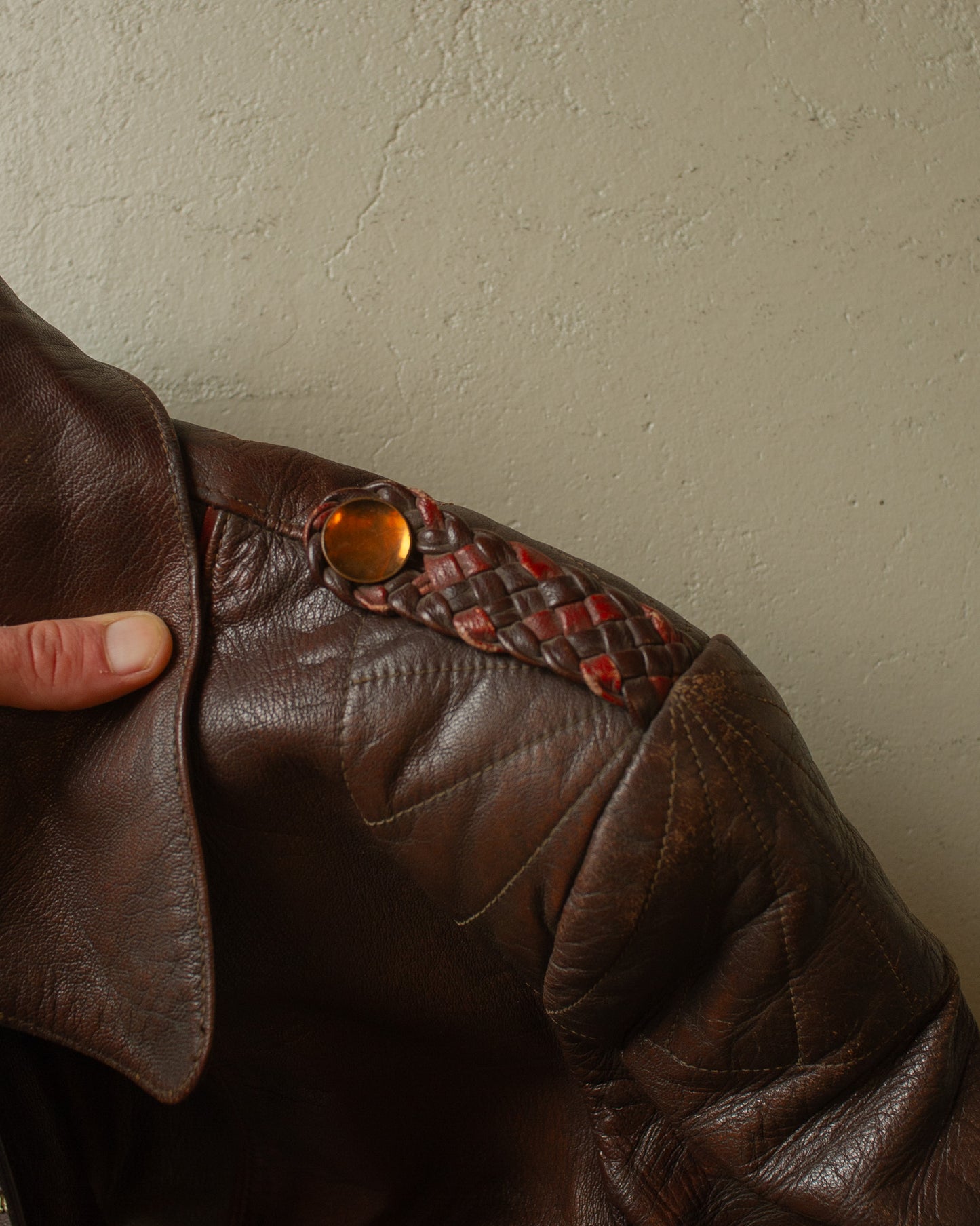 1950s German Leather Biker Jacket brown - S/M