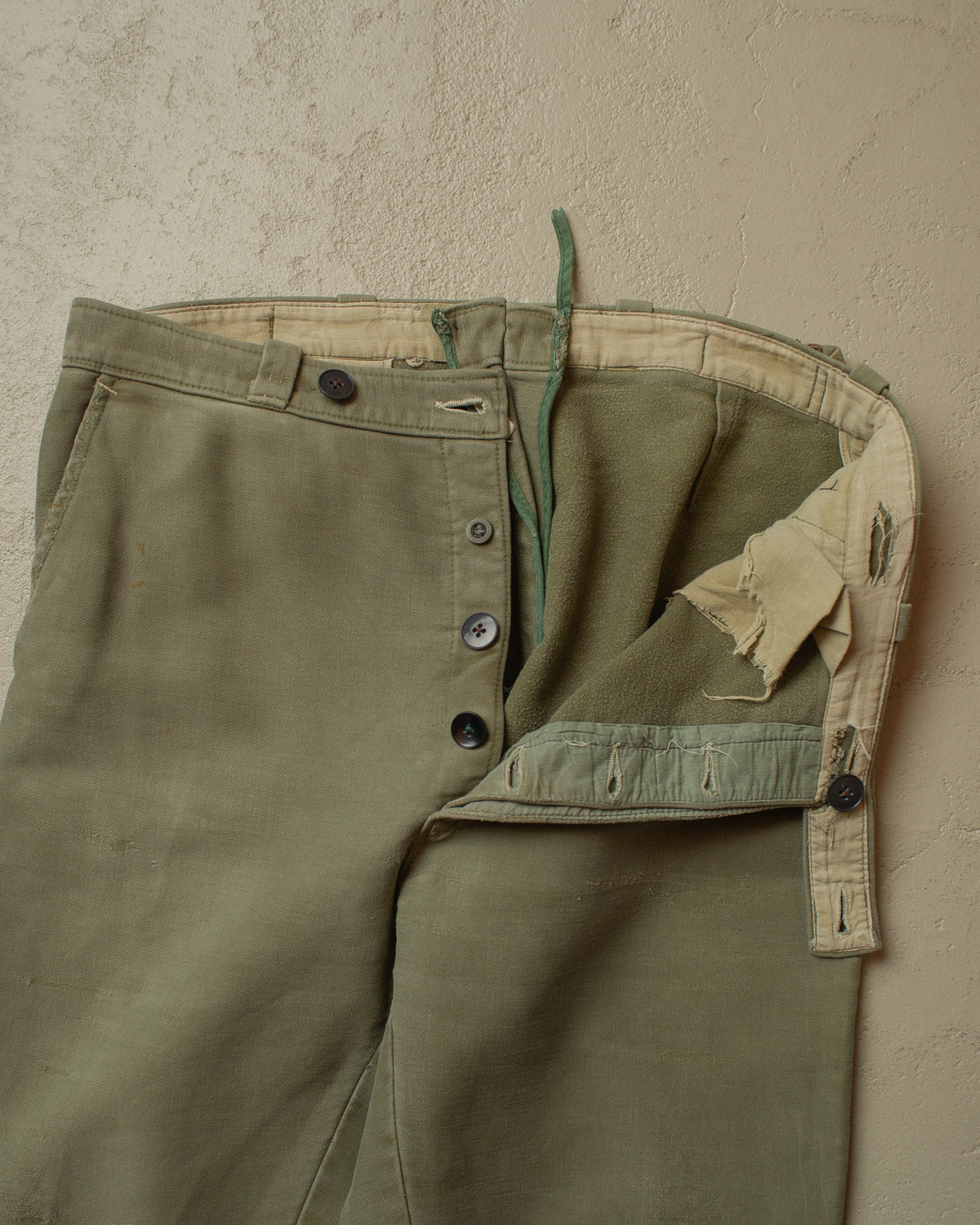 1950s German Distressed Moleskin Work Pants green - W34 L29