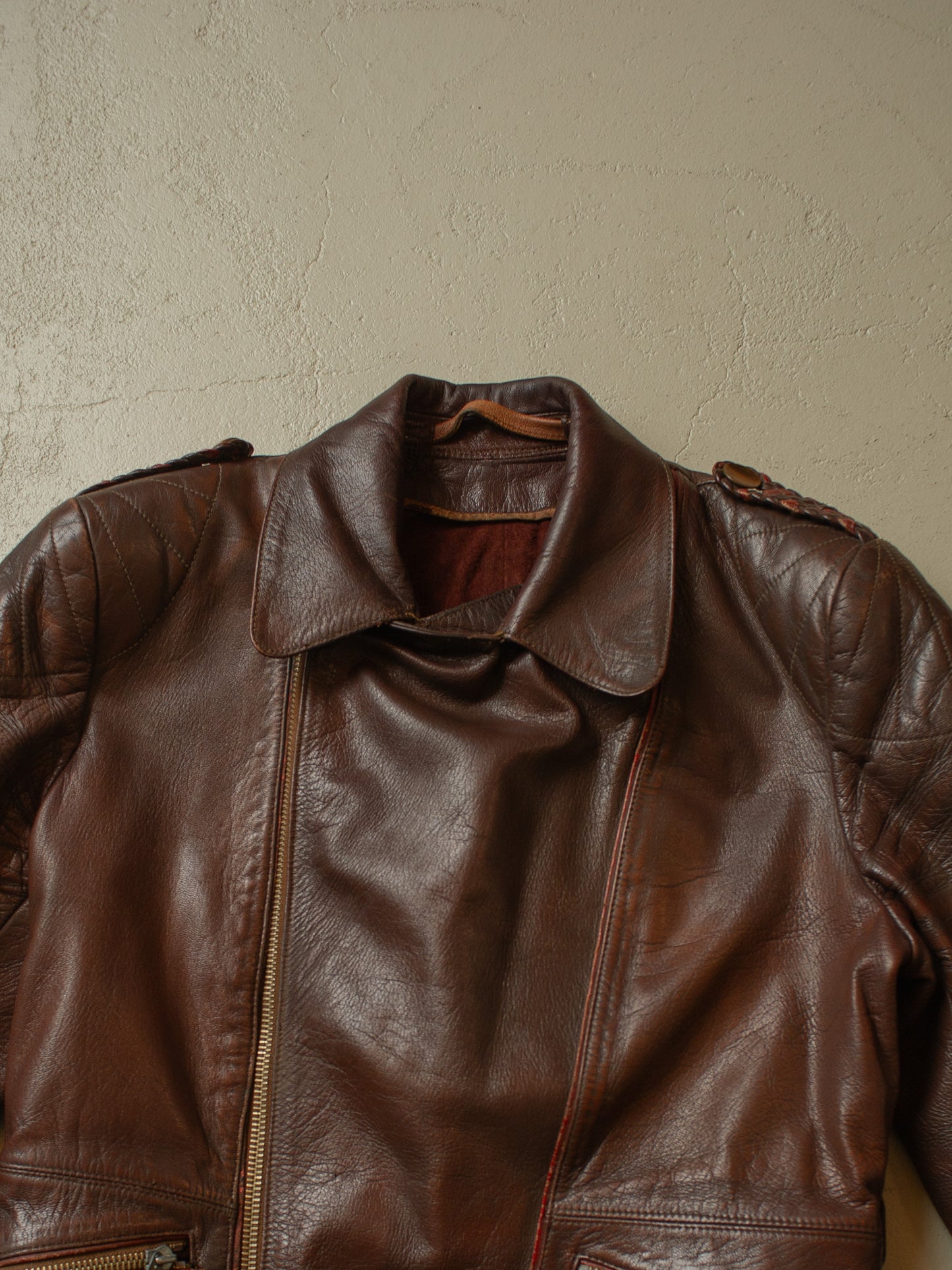 1950s German Leather Biker Jacket brown - S/M