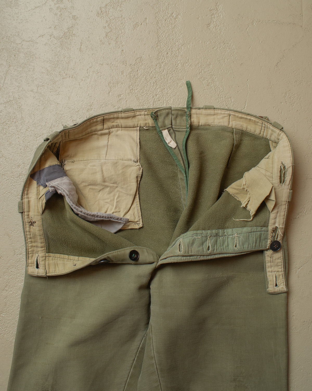 1950s German Distressed Moleskin Work Pants green - W34 L29
