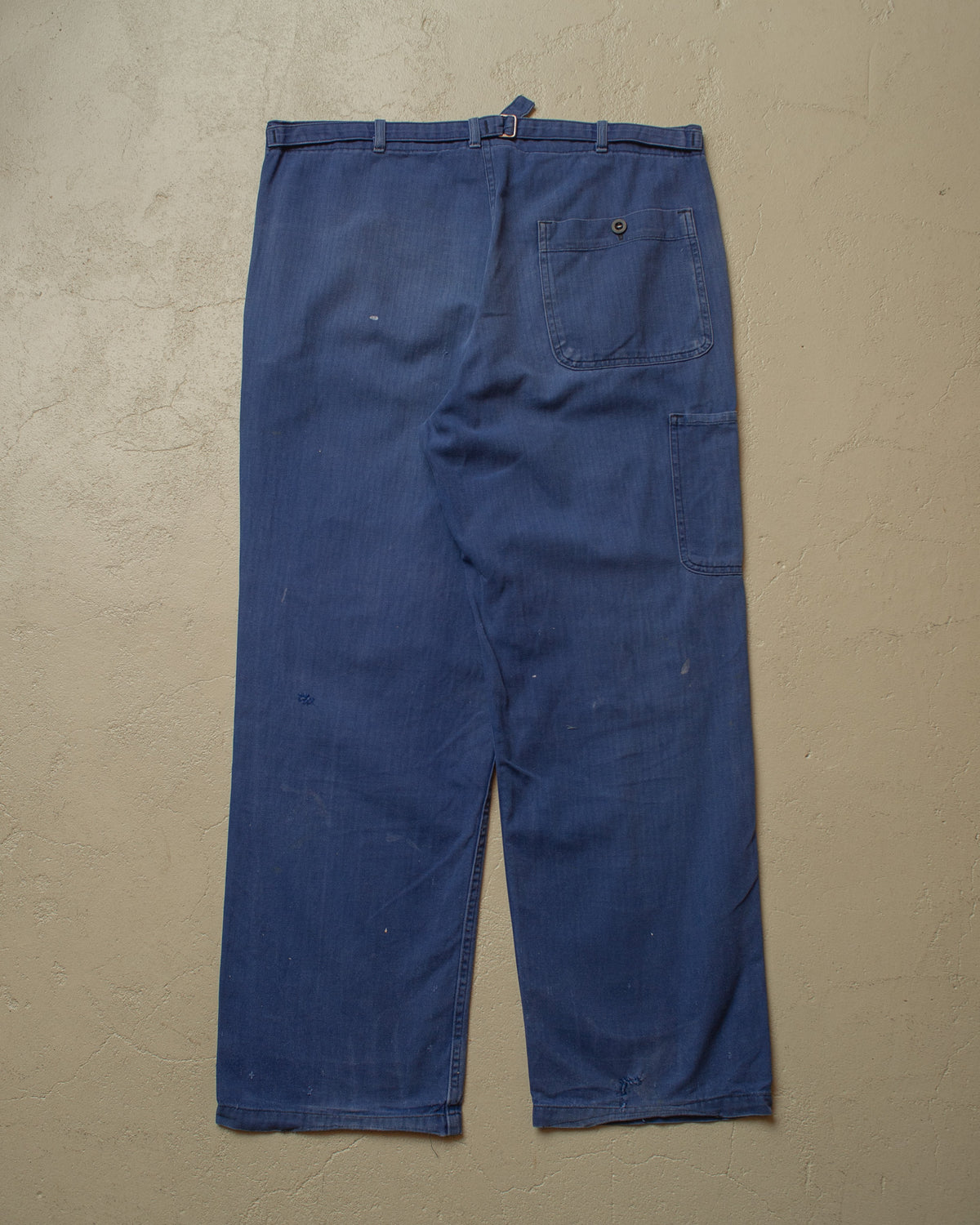 1960s German Herringbone Cotton Repaired Work Pants blue - W37 L28,5