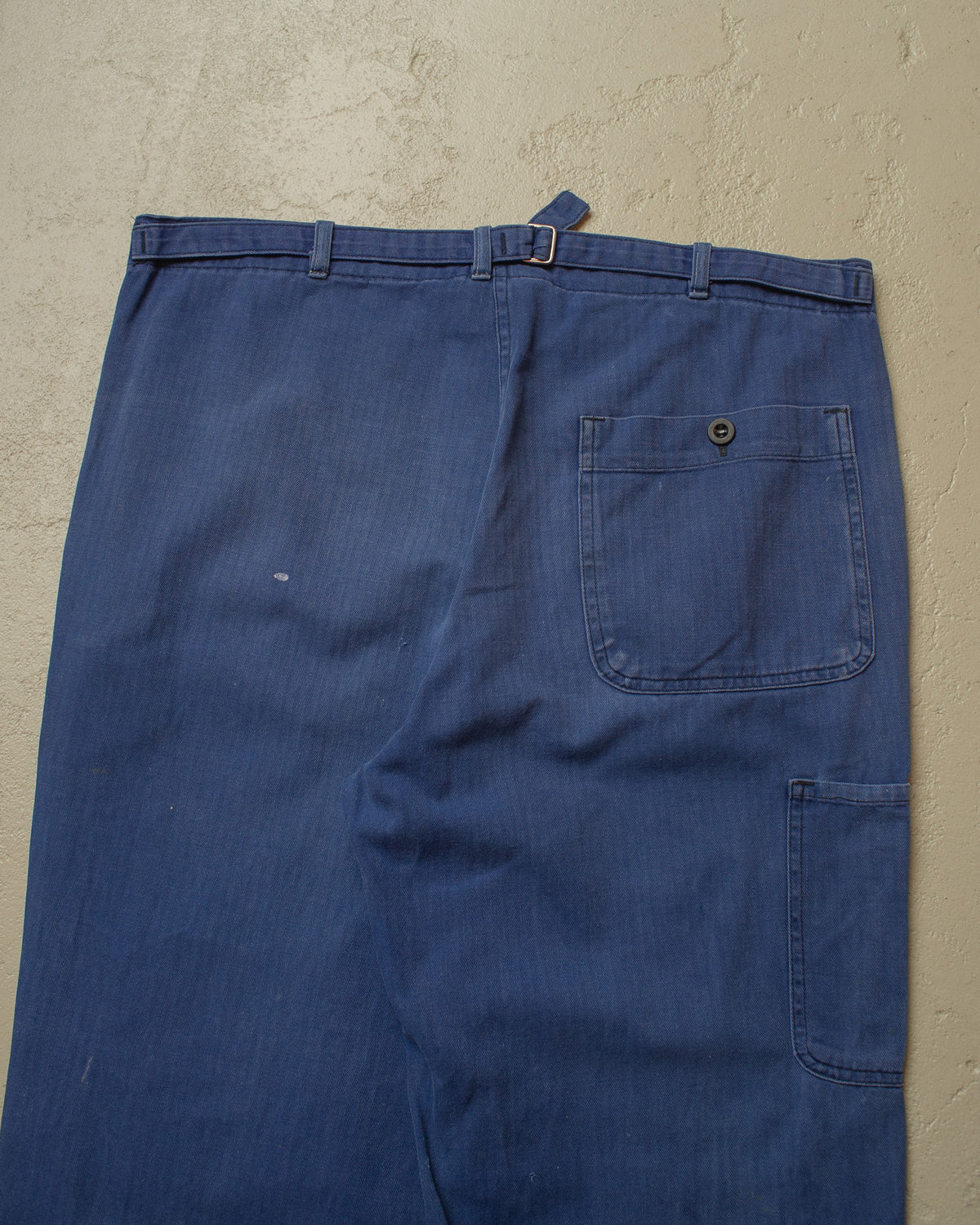 1960s German Herringbone Cotton Repaired Work Pants blue - W37 L28,5