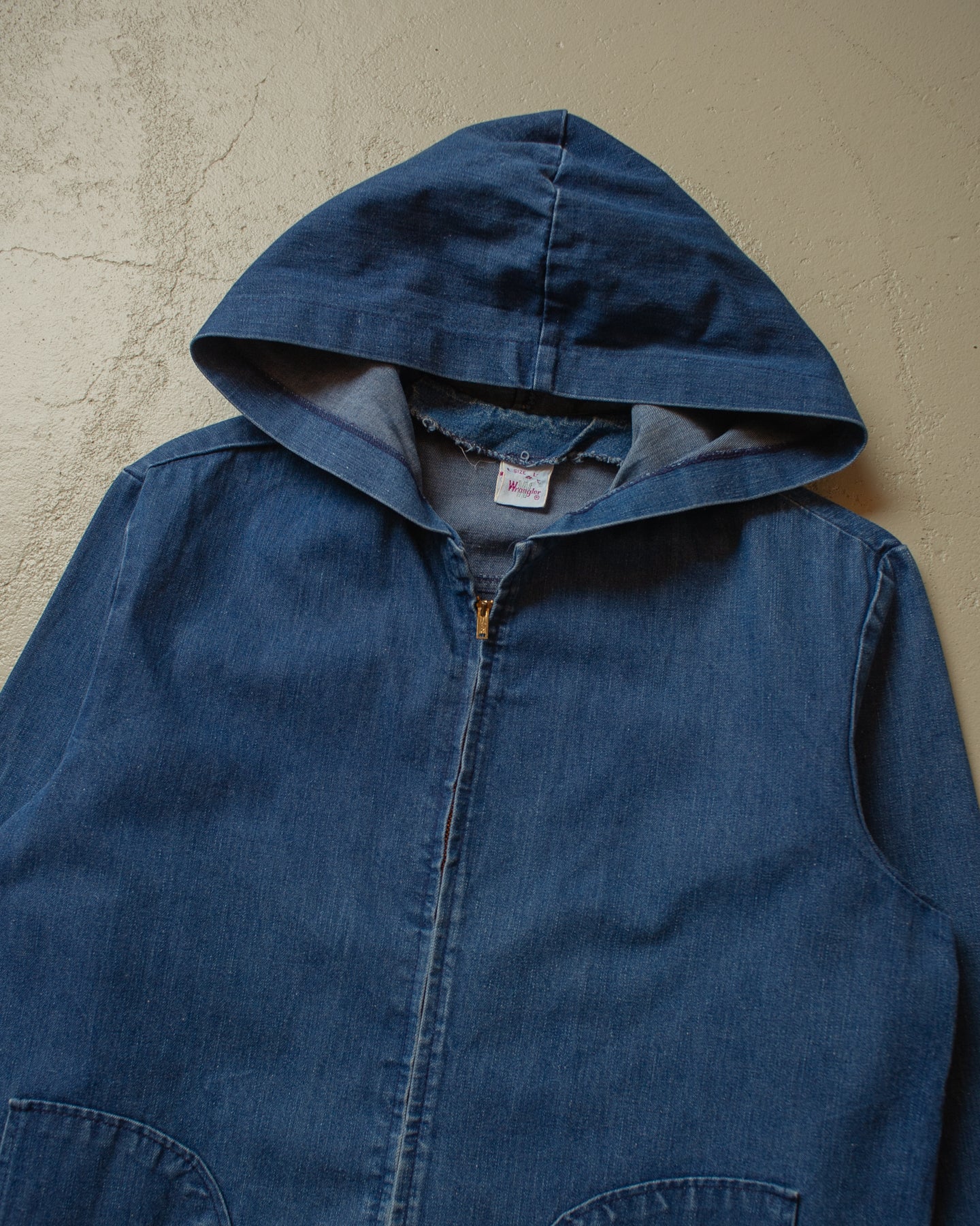 1970s Womens Wrangler Denim Hoodie blue - M