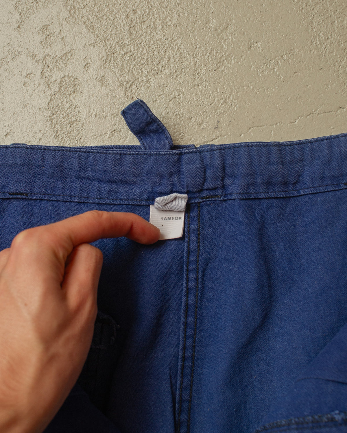 1960s German Herringbone Cotton Repaired Work Pants blue - W37 L28,5