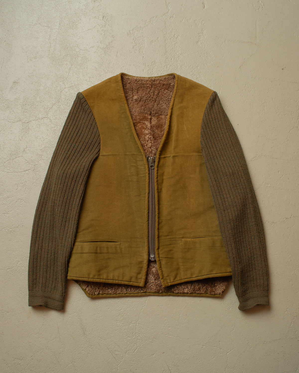 1940s/50s German Suede Leather Vest khaki - S/M
