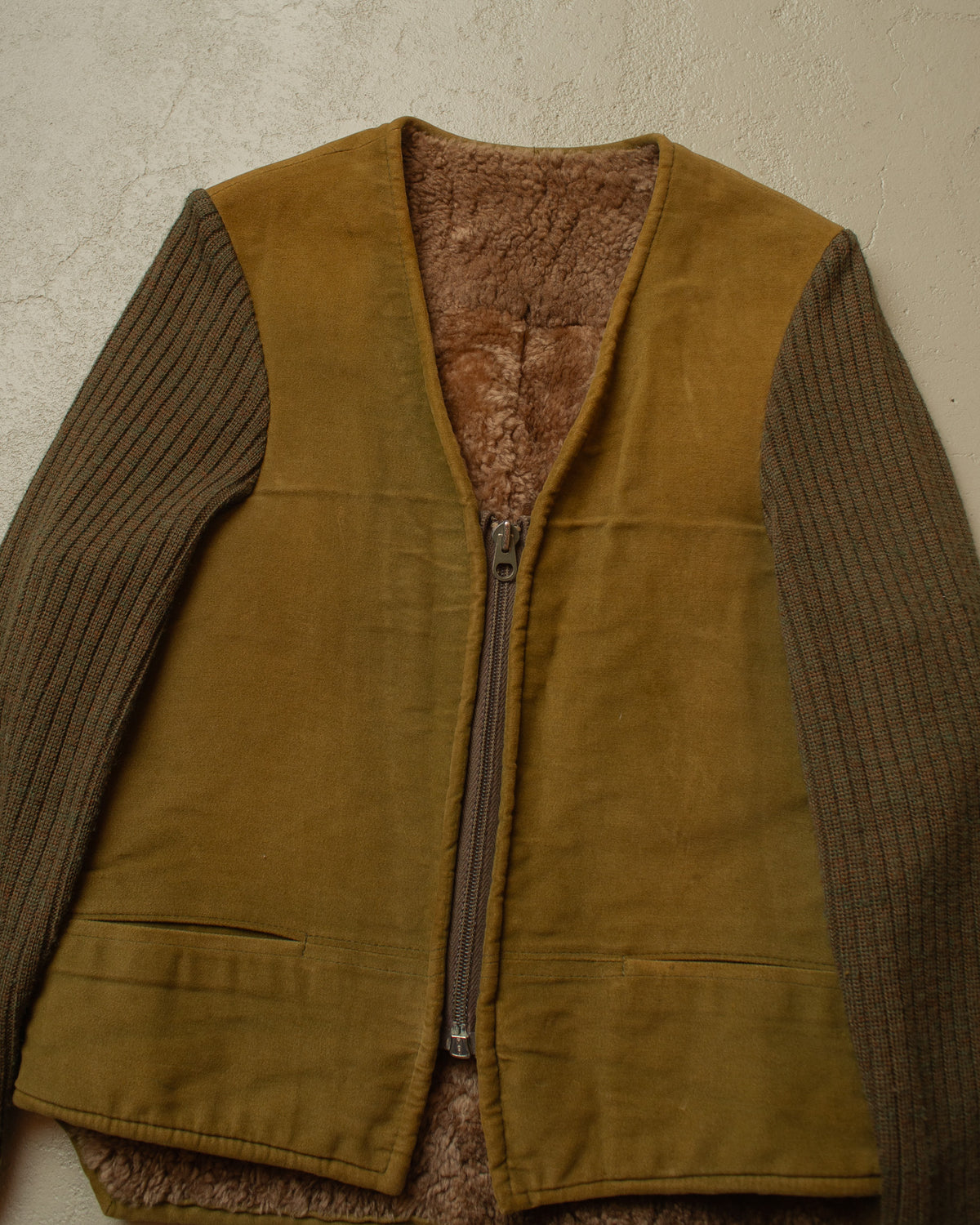 1940s/50s German Suede Leather Vest khaki - S/M