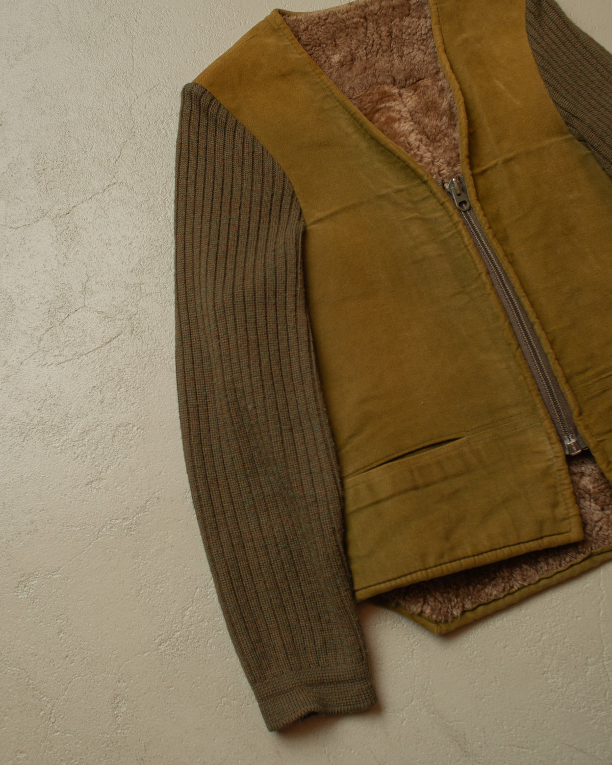 1940s/50s German Suede Leather Vest khaki - S/M
